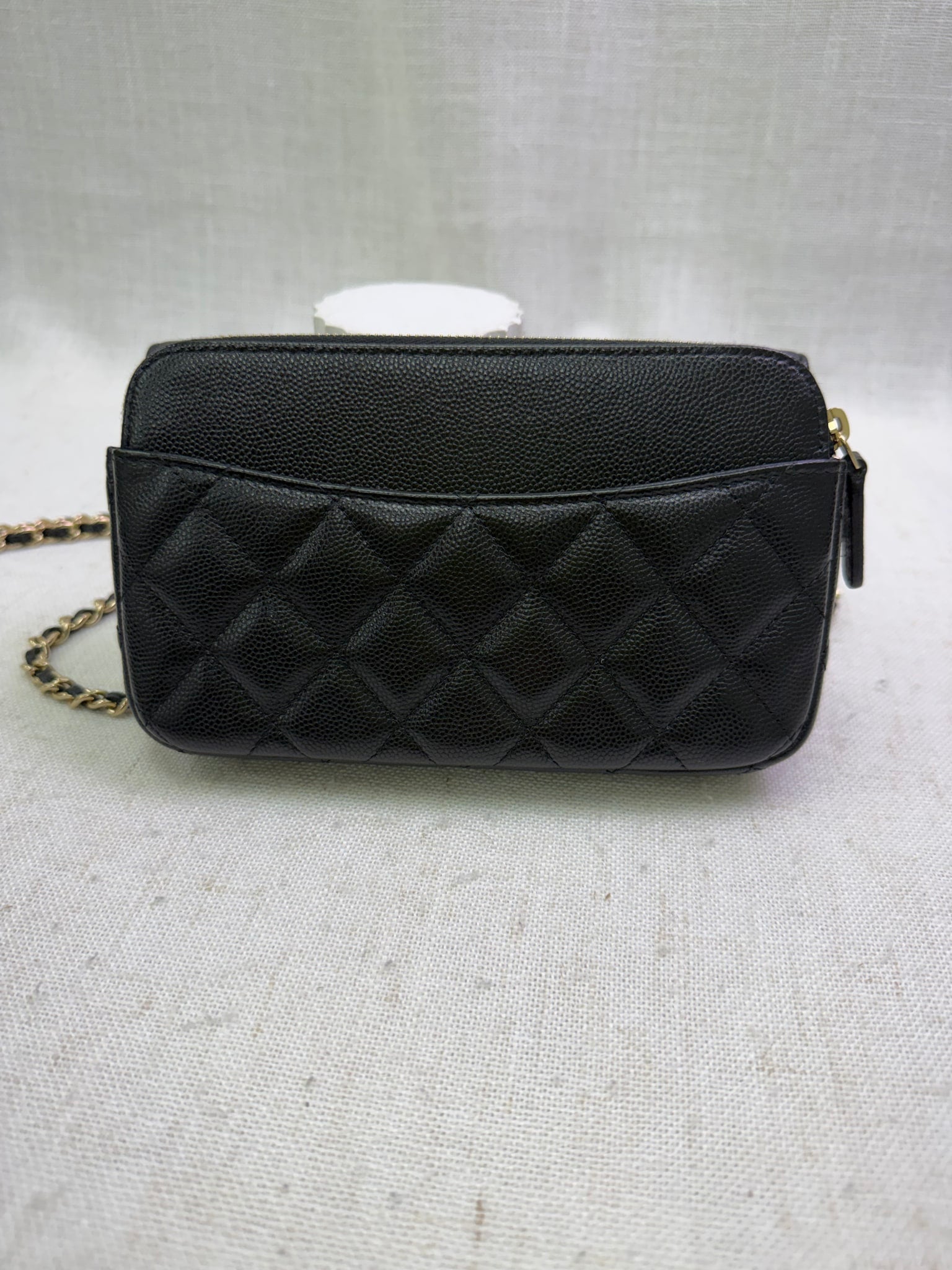 Chanel Black Quilted Caviar Timeless Wallet on a Chain