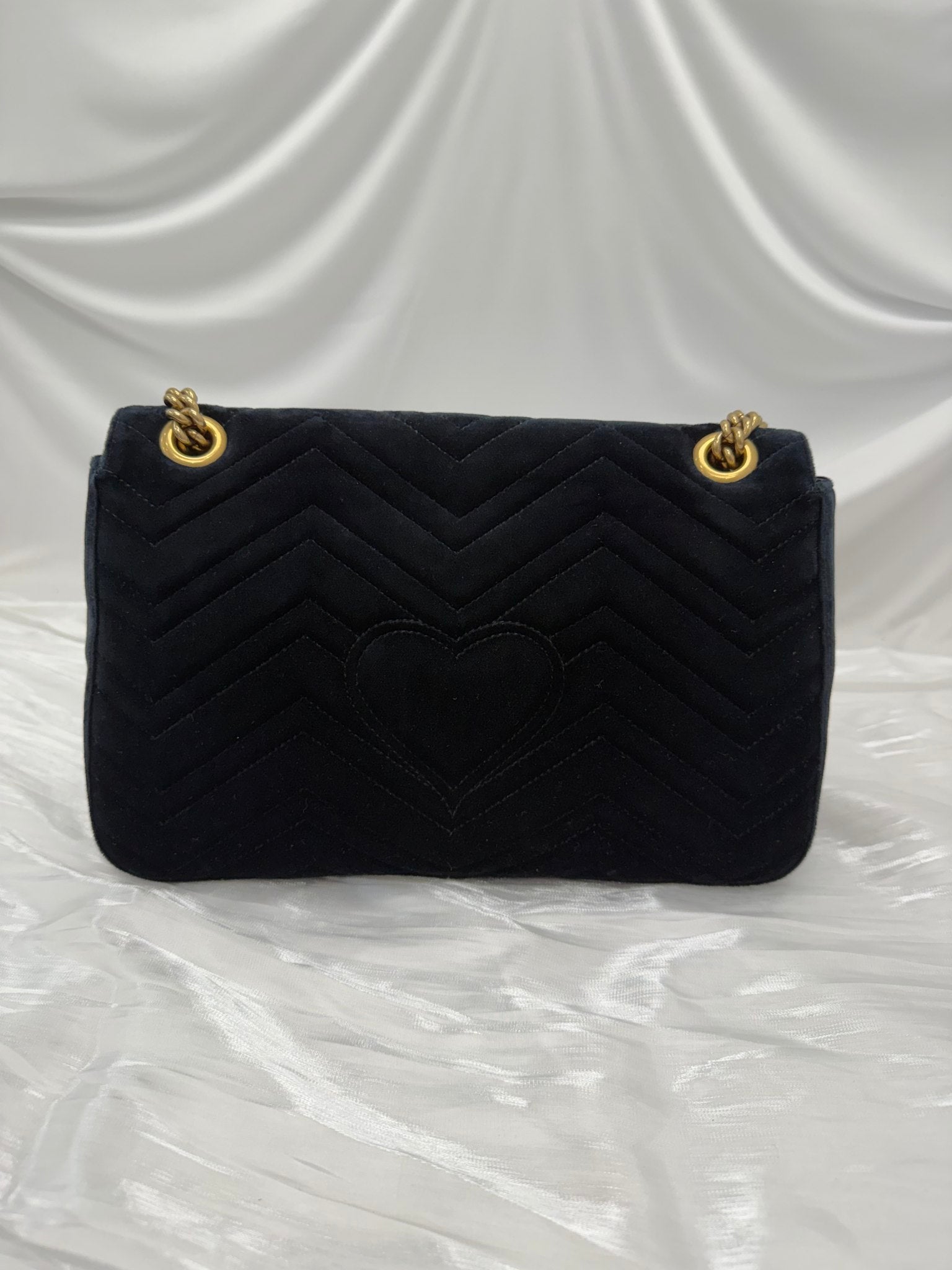 Gucci Black Velvet "Loved" Embroidered Medium GG Marmont Crossbody