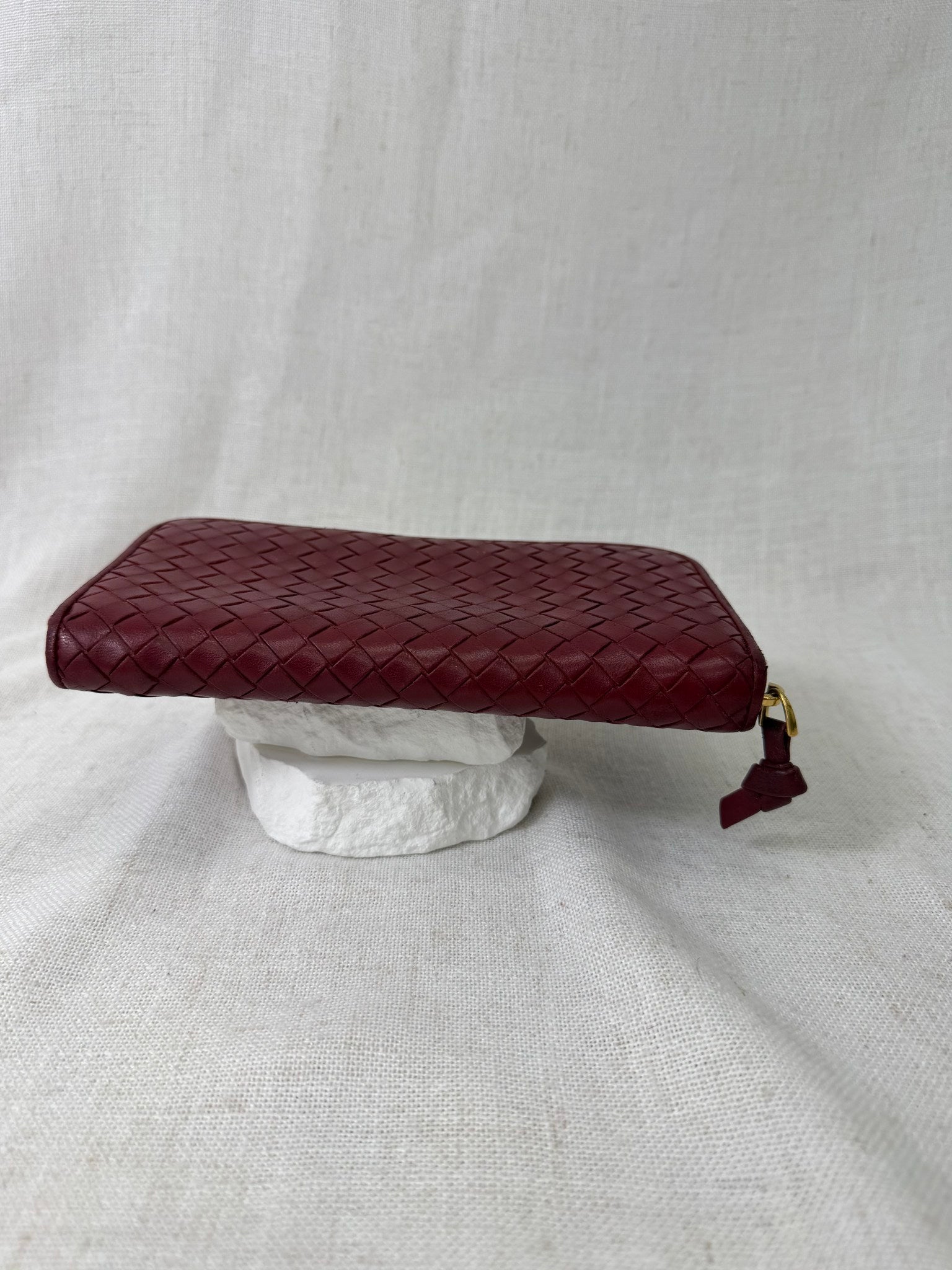 Bottega Veneta Red Leather Zip Around Wallet