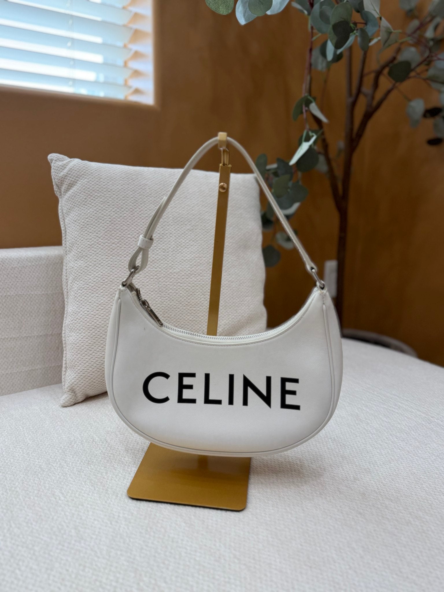 Celine White Calfskin Leather Ava Hobo Bag