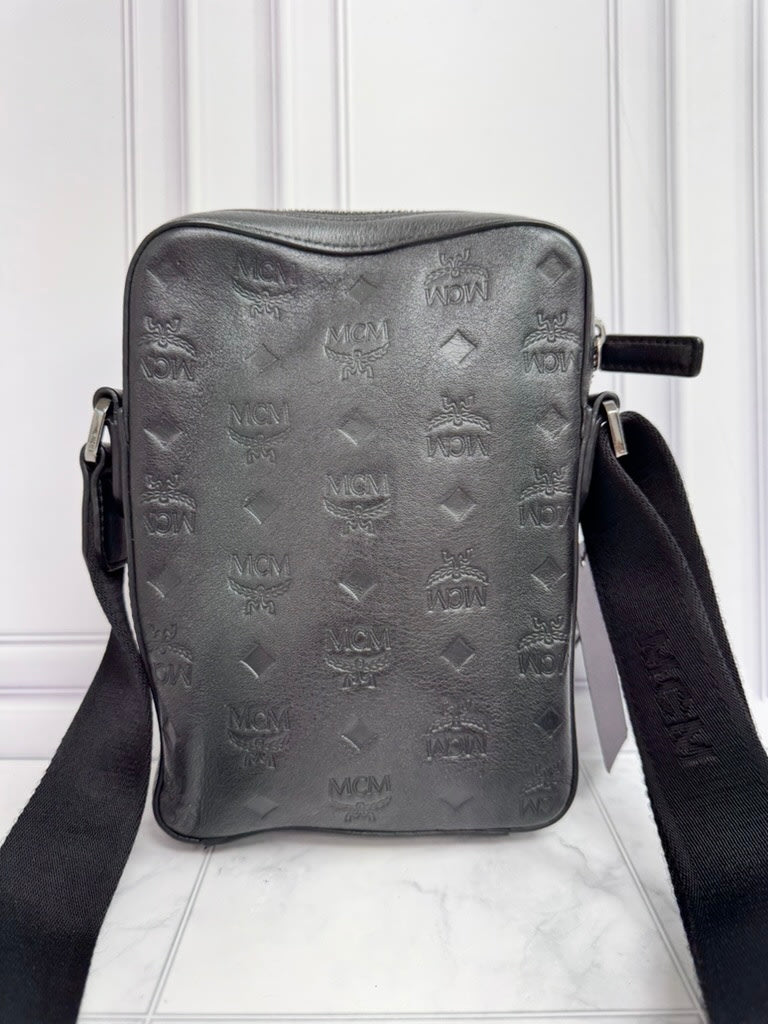 MCM Black Embossed Visetos Leather Klassic Crossbody Bag
