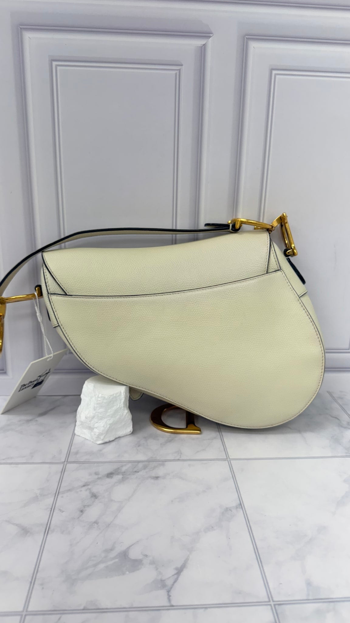 Christian Dior Ivory Grained Leather Medium Saddle Bag