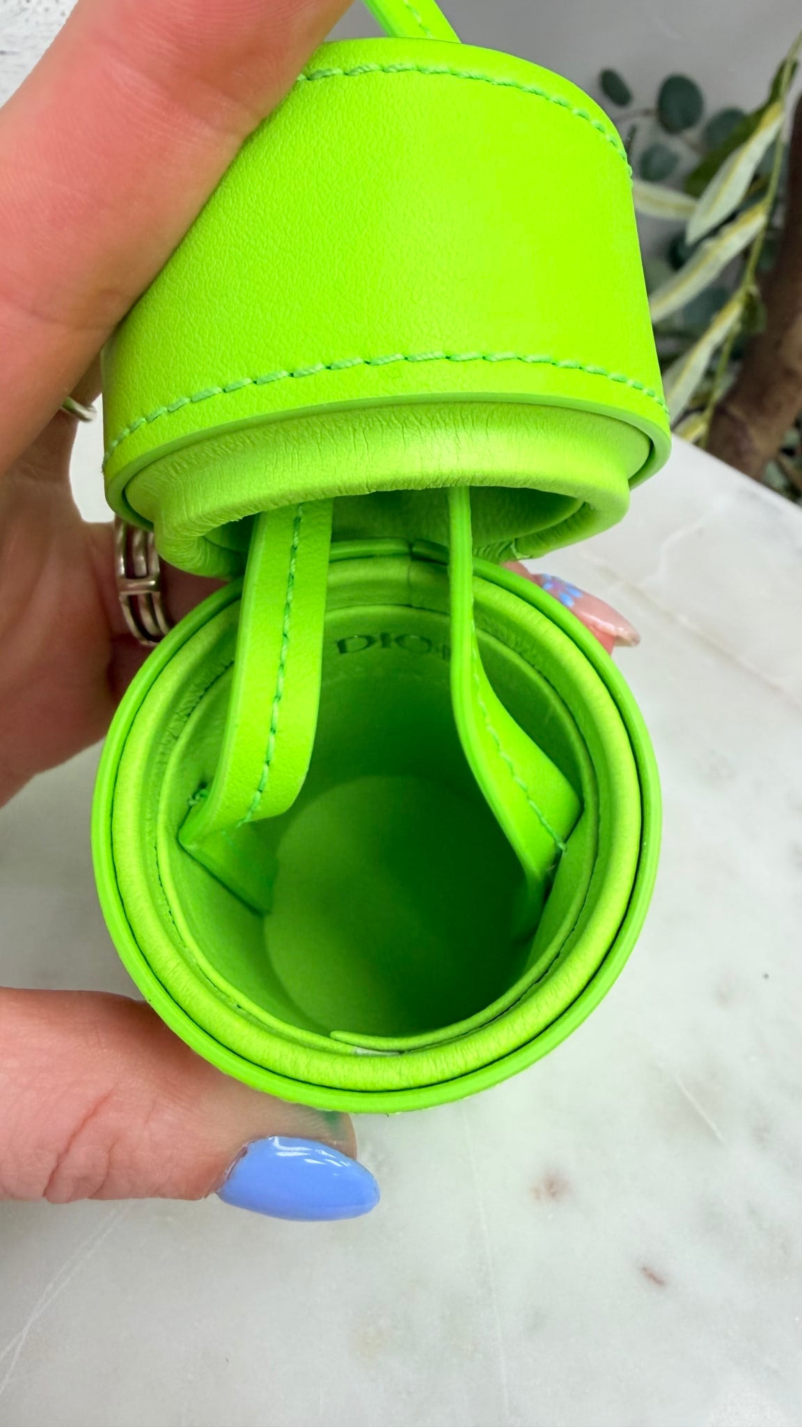 Christian Dior Neon Green Leather Nano Roller Case