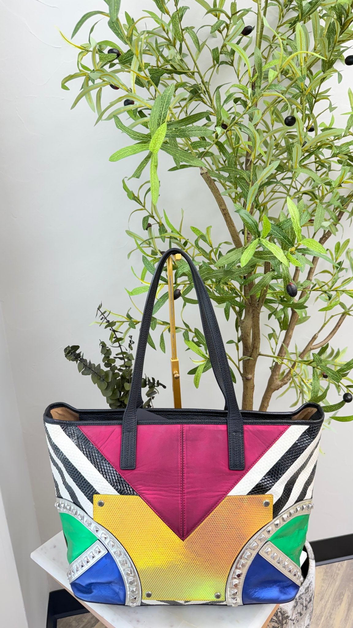 MCM Multicolor Leather Rooter Mixed Media Tote Bag