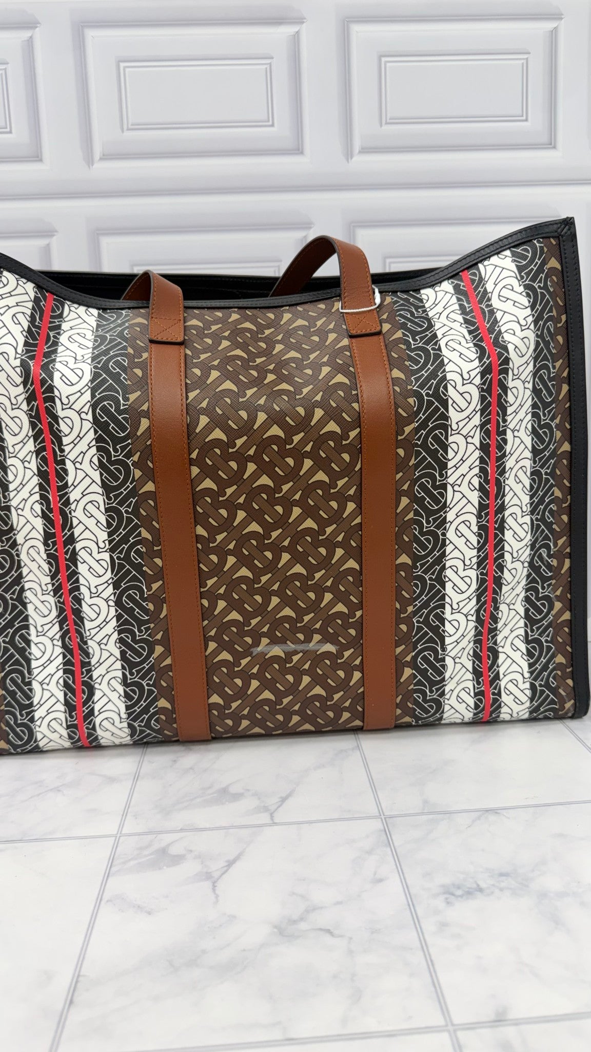 Burberry Brown Multicolor Coated Canvas Tote Bag