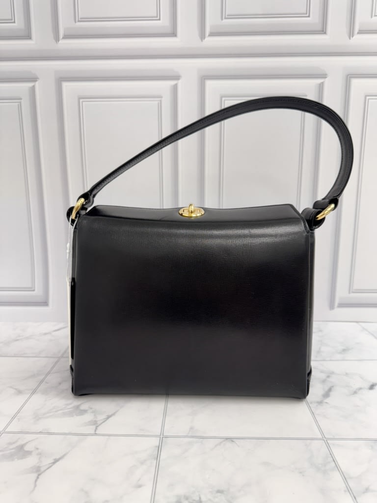Gucci Black Leather Turn Lock Top Handle Bag