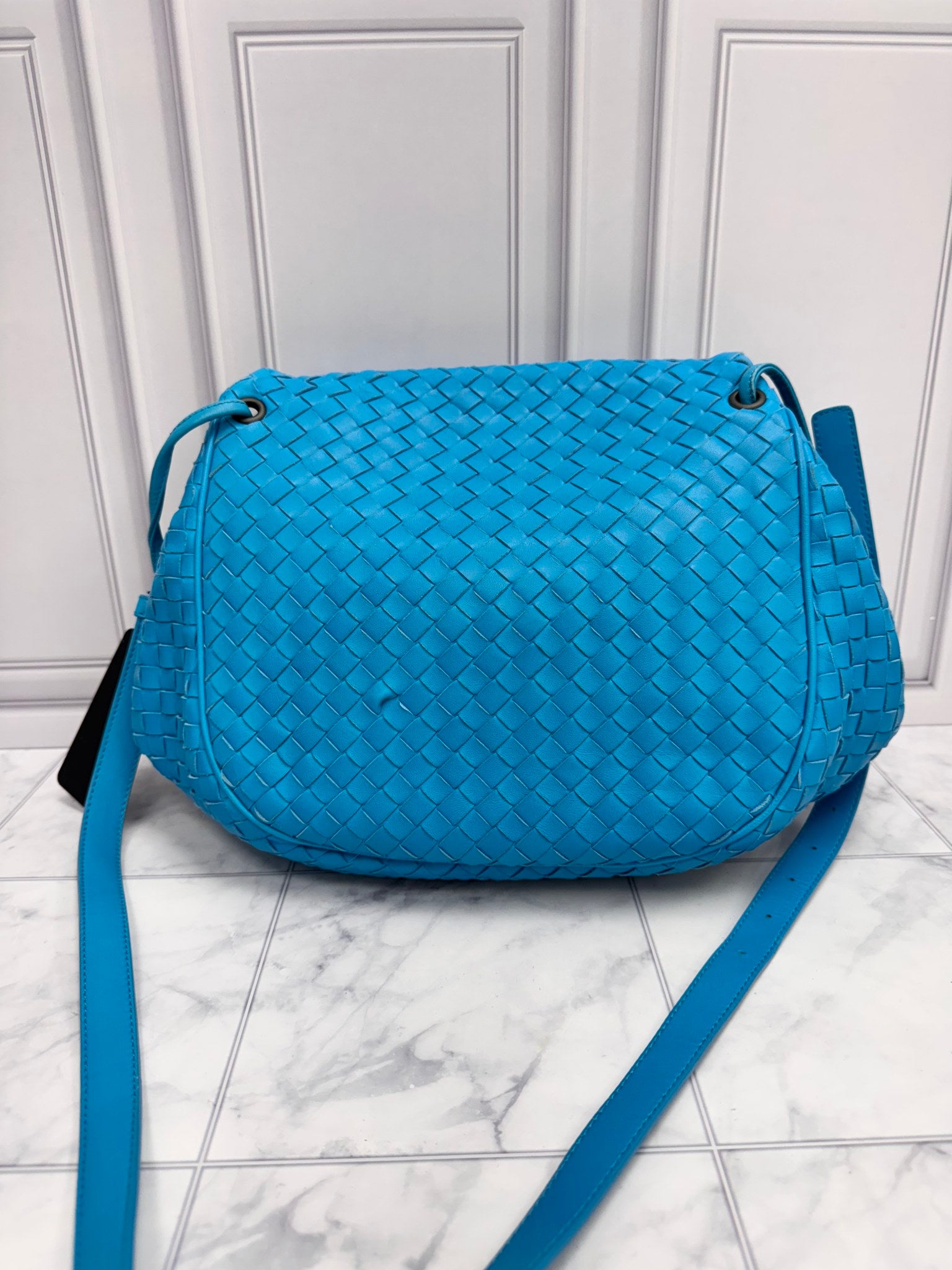 Bottega Veneta Blue Intrecciato Leather Crossbody Bag