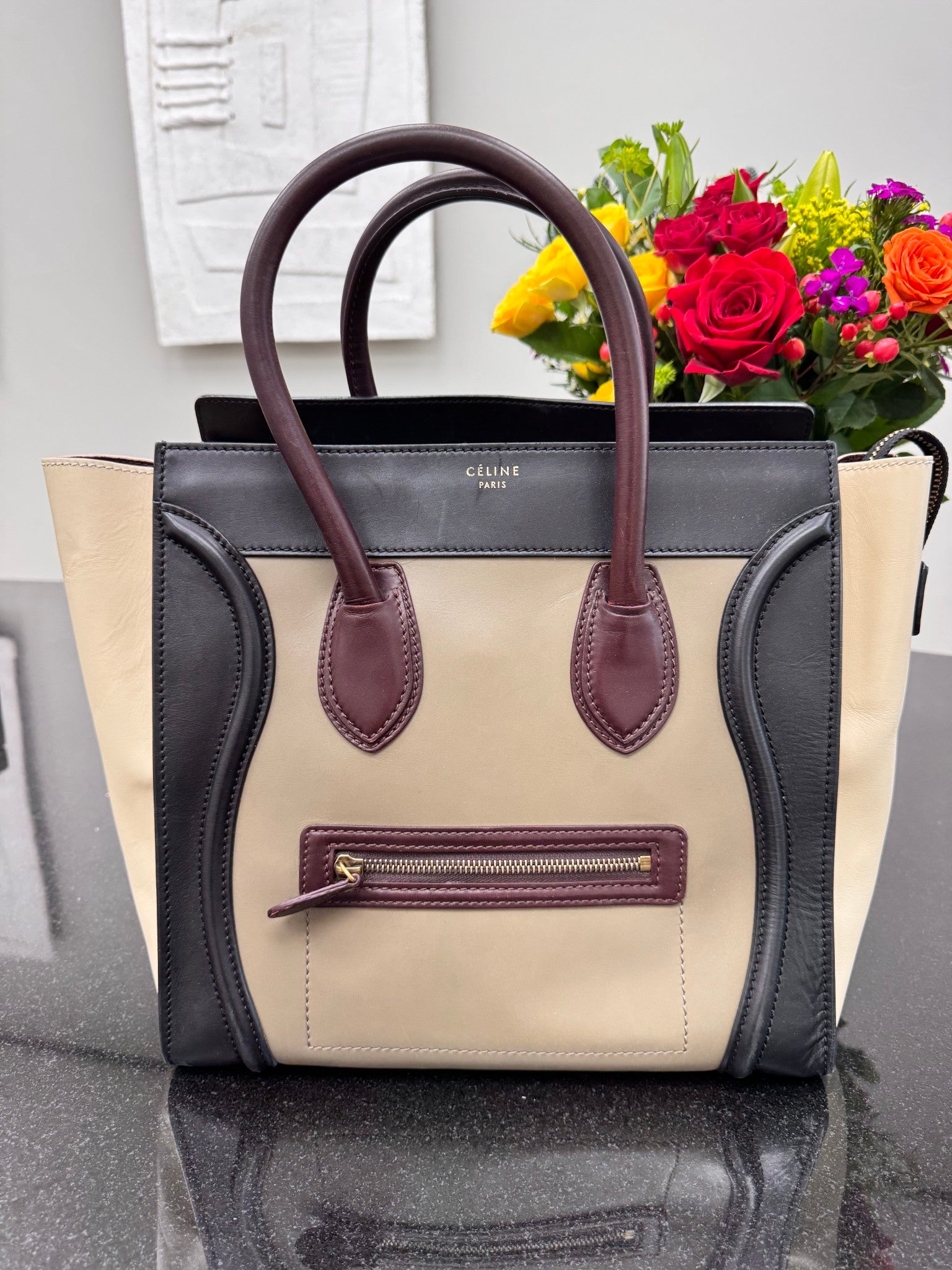Celine Tricolor Leather Mini Luggage Tote