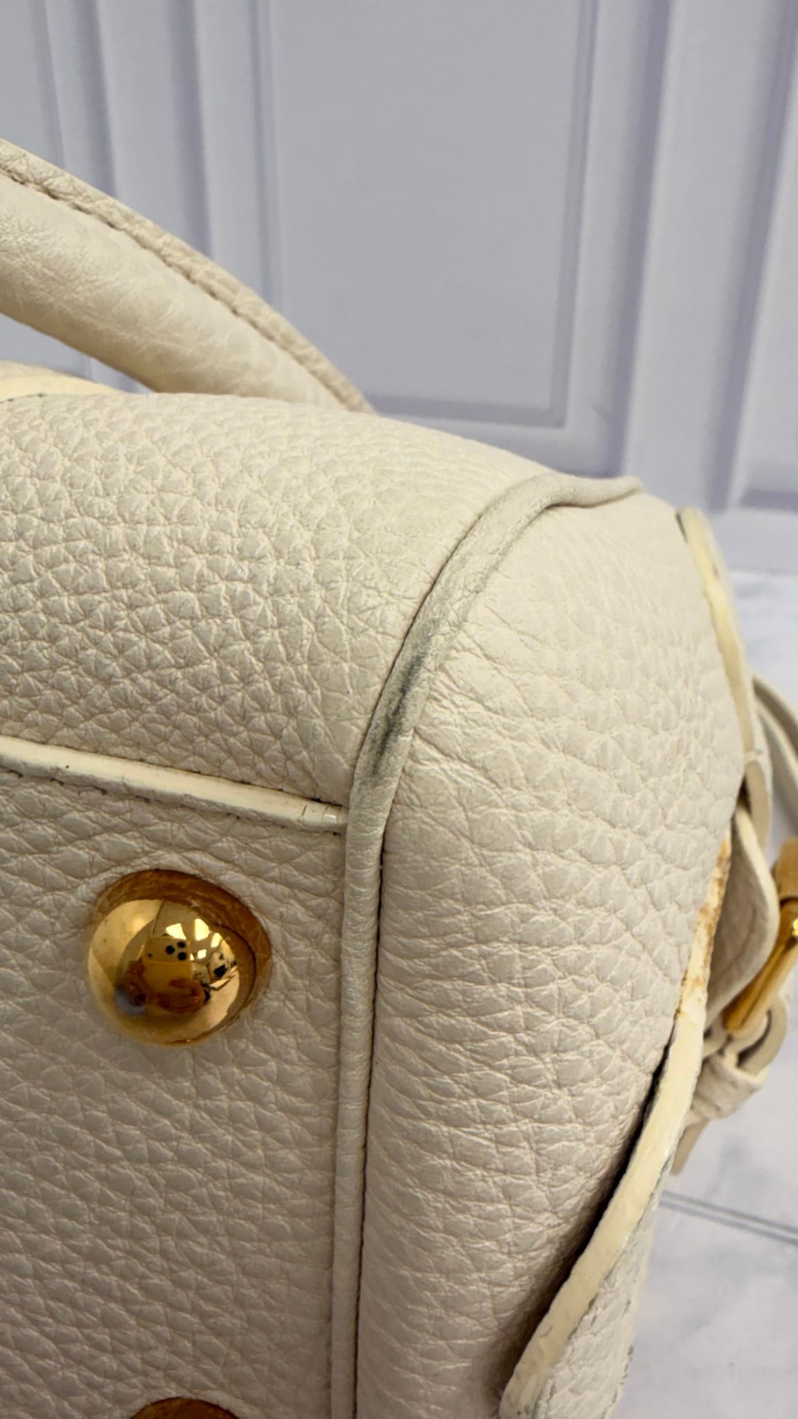 Burberry White Grained Leather Small Barrel Bag