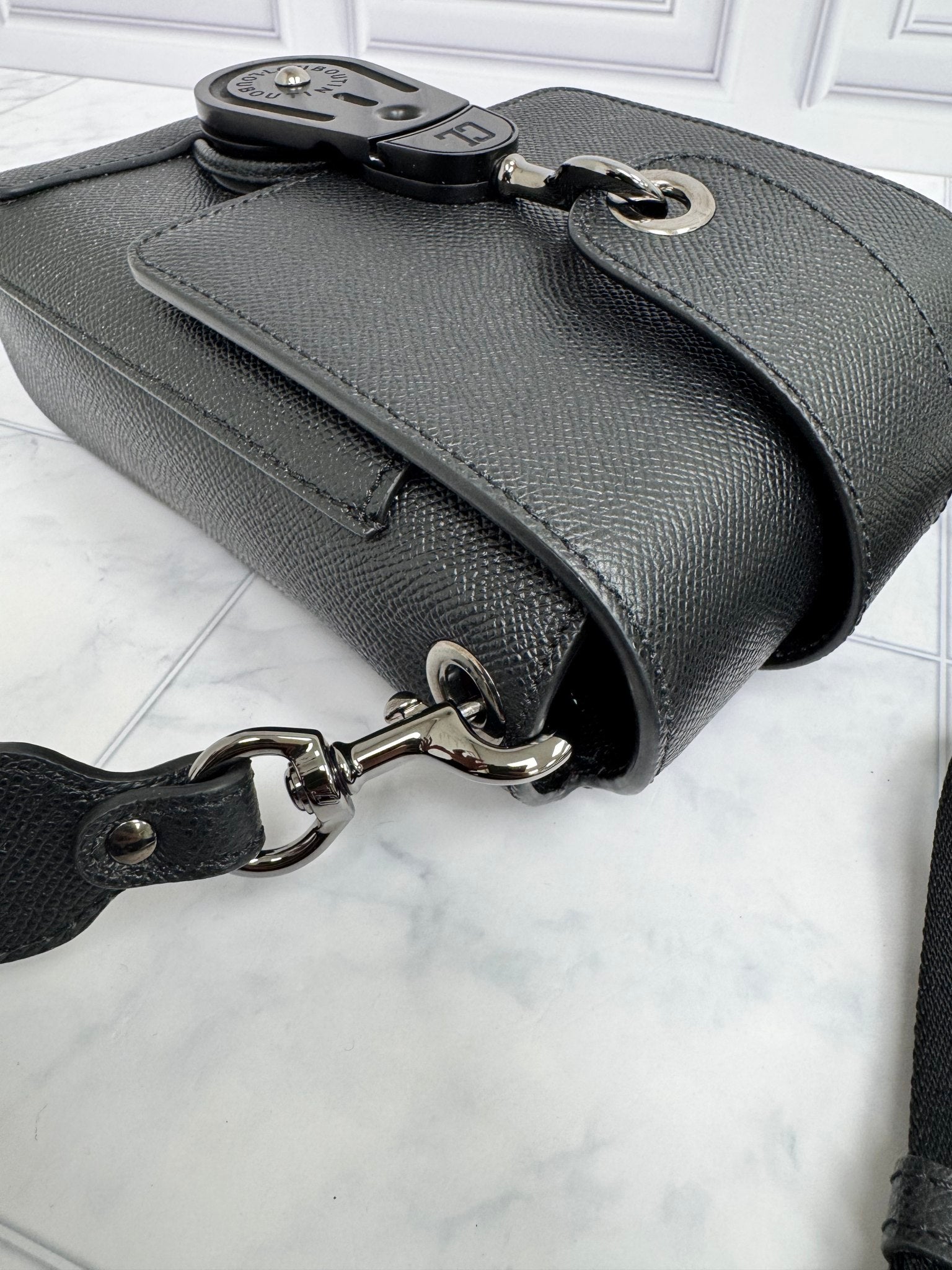 Christian Louboutin Black Grained Leather Crossbody Bag
