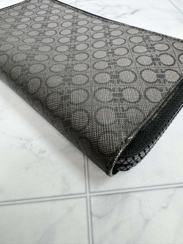 Salvatore Ferrgamo Black And Gray Coated Canvas Double Zippy Wallet