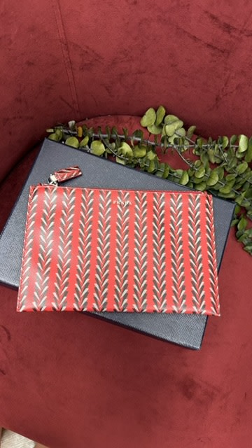 Prada Red Patterned Leather Zip Pouch