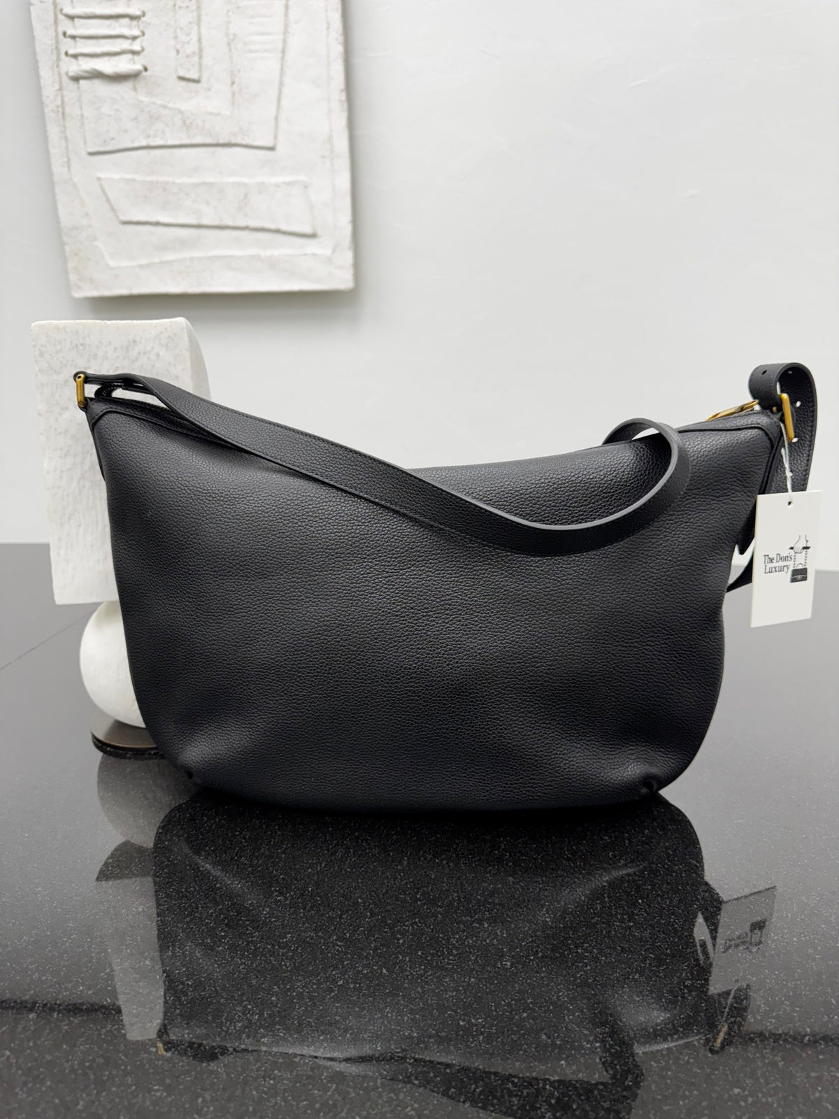LIKE NEW - Gucci Black Grained Leather Half Moon Hobo Bag