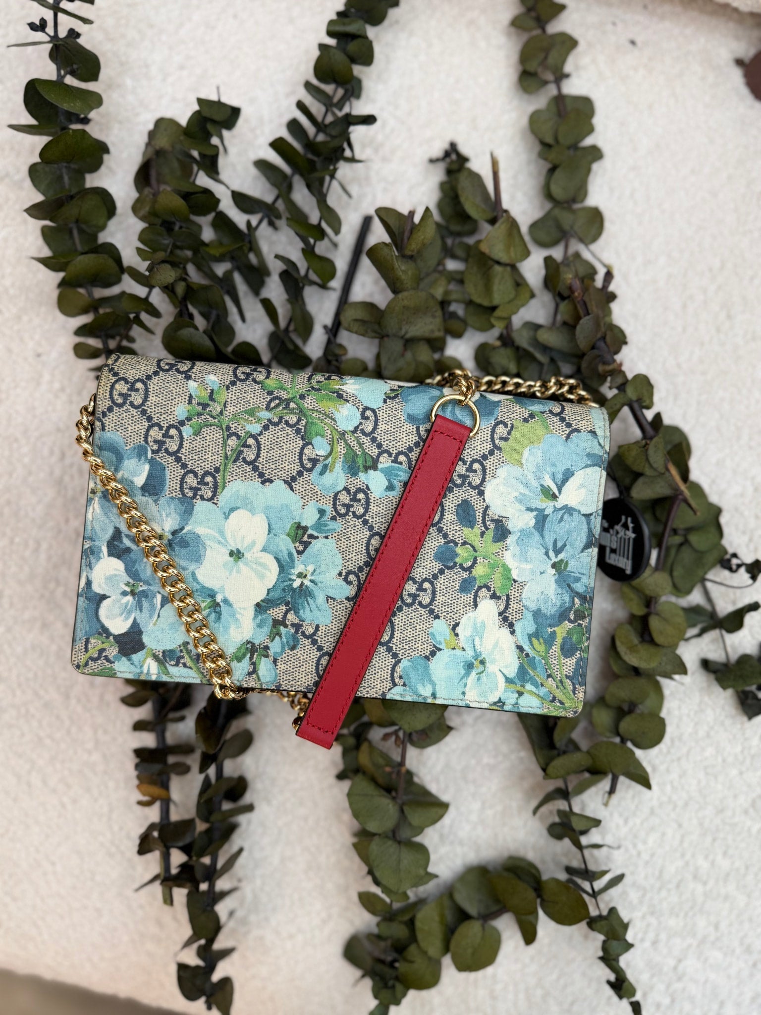 Gucci Blue Blooms Supreme Canvas Wallet on a Chain