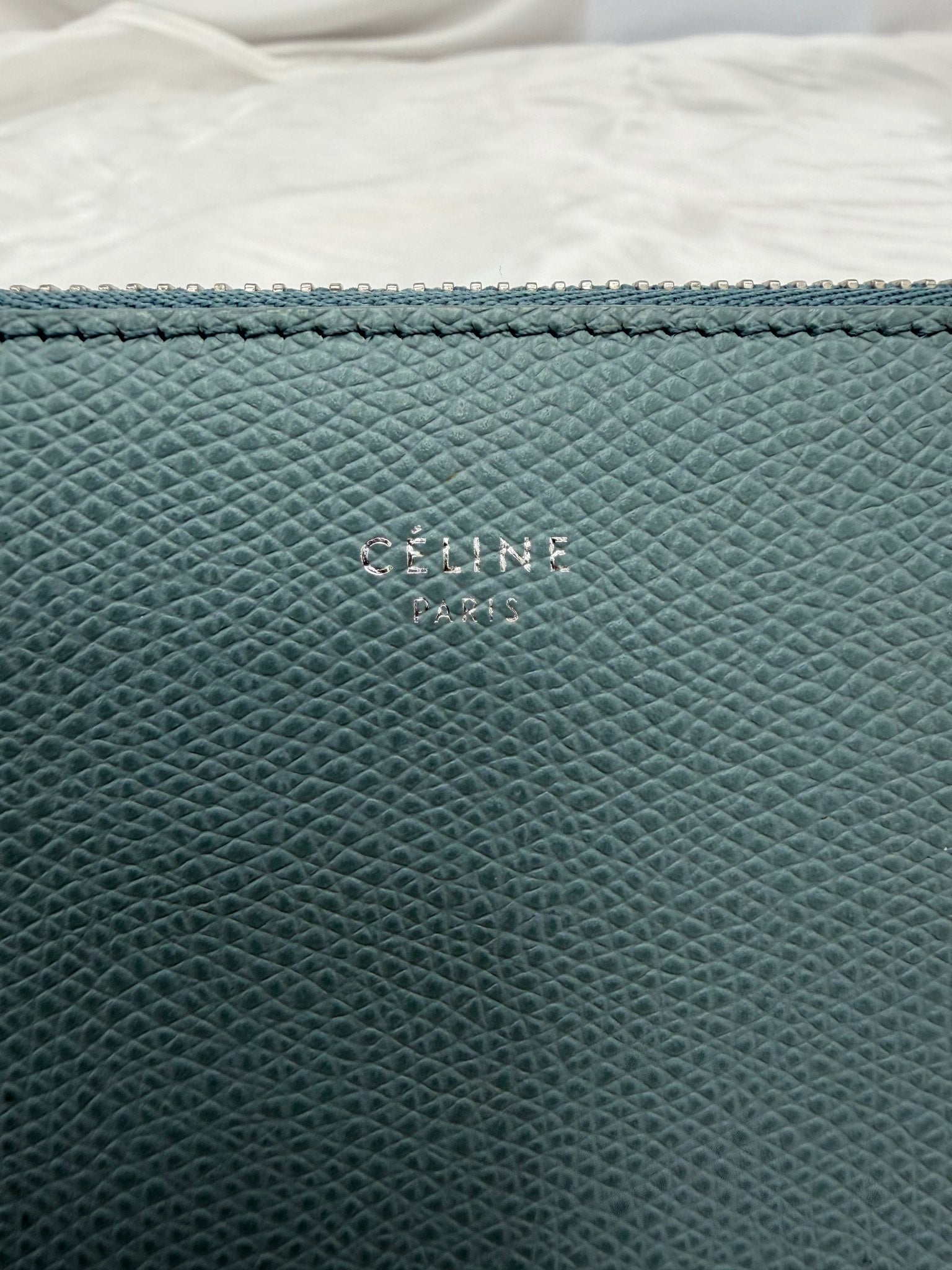 Celine Blue Pebbled Leather Zip Pouch