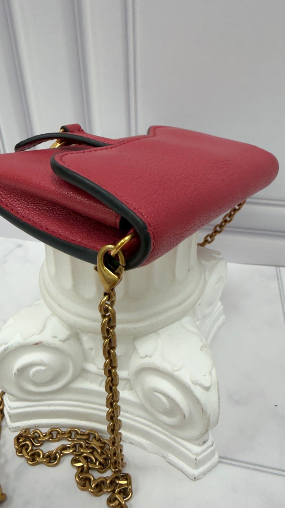 Christian Dior Dusty Pink Leather Nano Saddle Chain Pouch