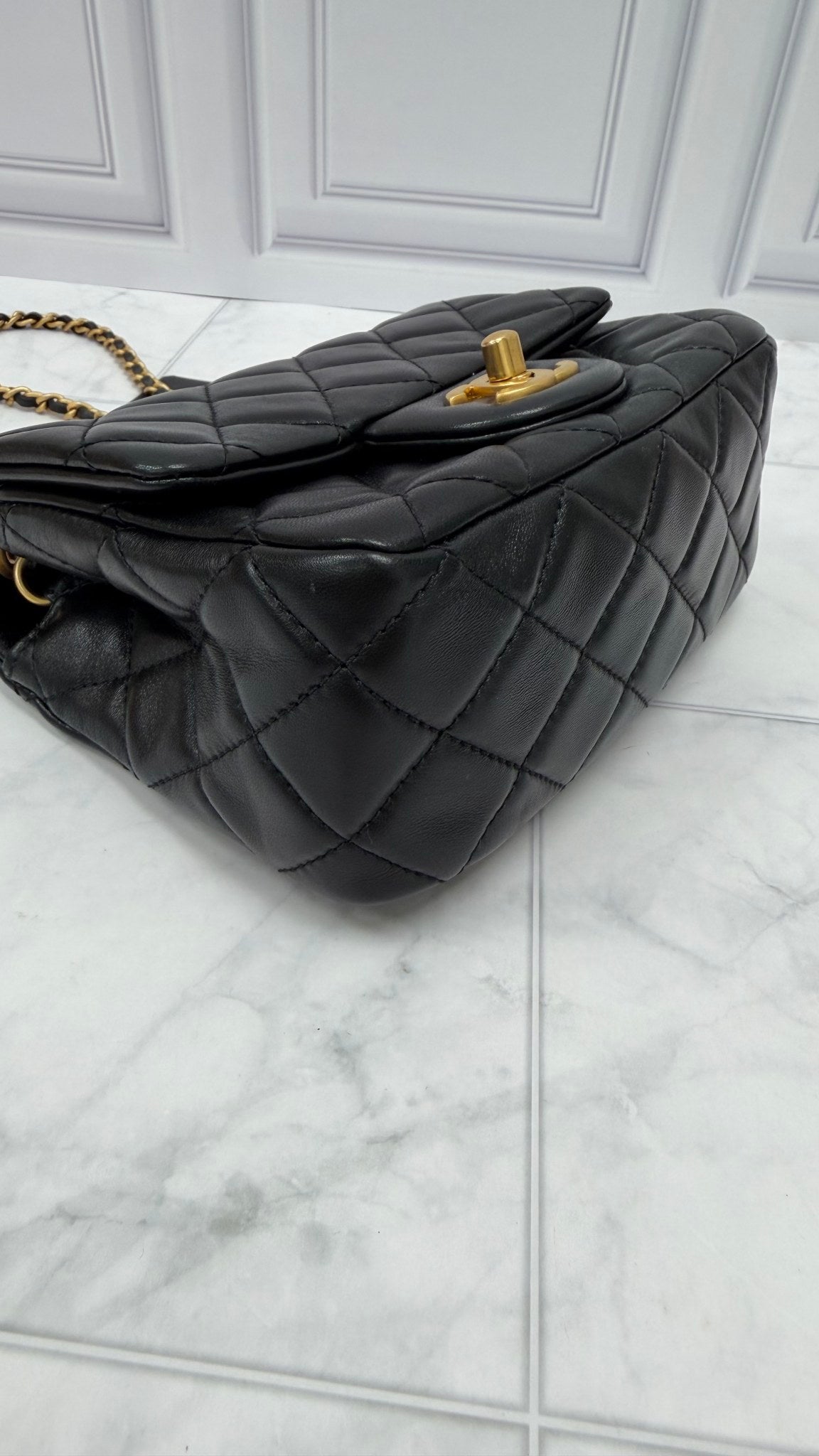Chanel Black Quilted Lambskin Mini Flap Pearl Crush Bag