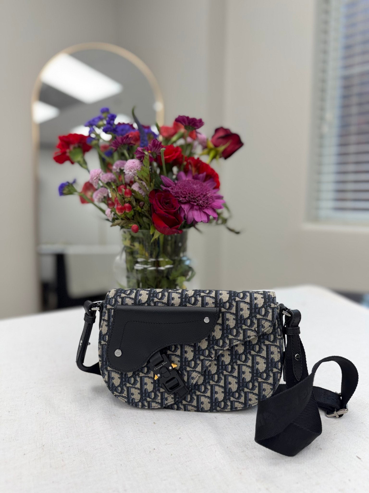 LIKE NEW - Christian Dior Blue Oblique Jacquard Canvas Saddle Messenger Bag