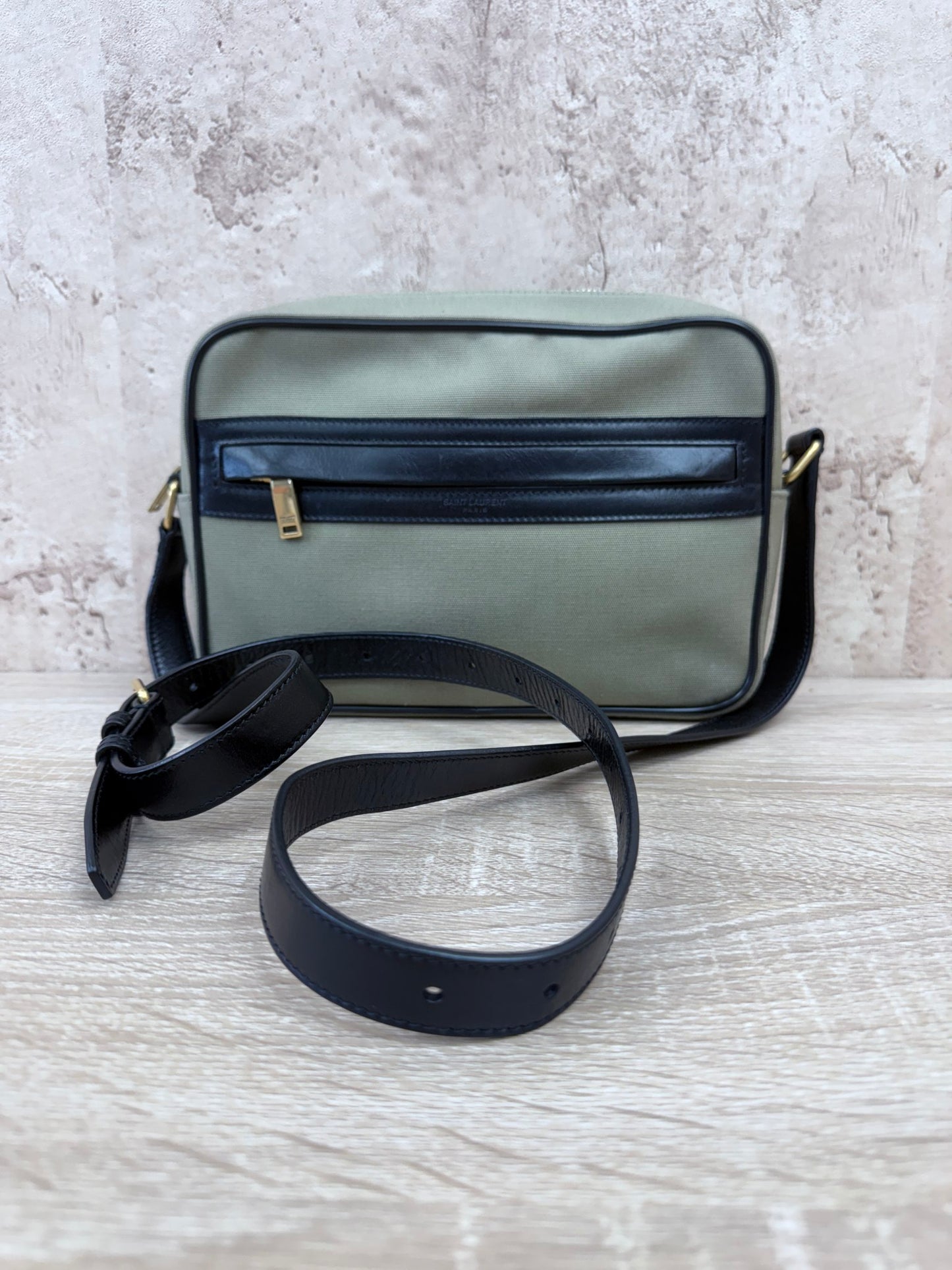 Saint Laurent YSL Green Canvas Small Camp Shoulder Bag