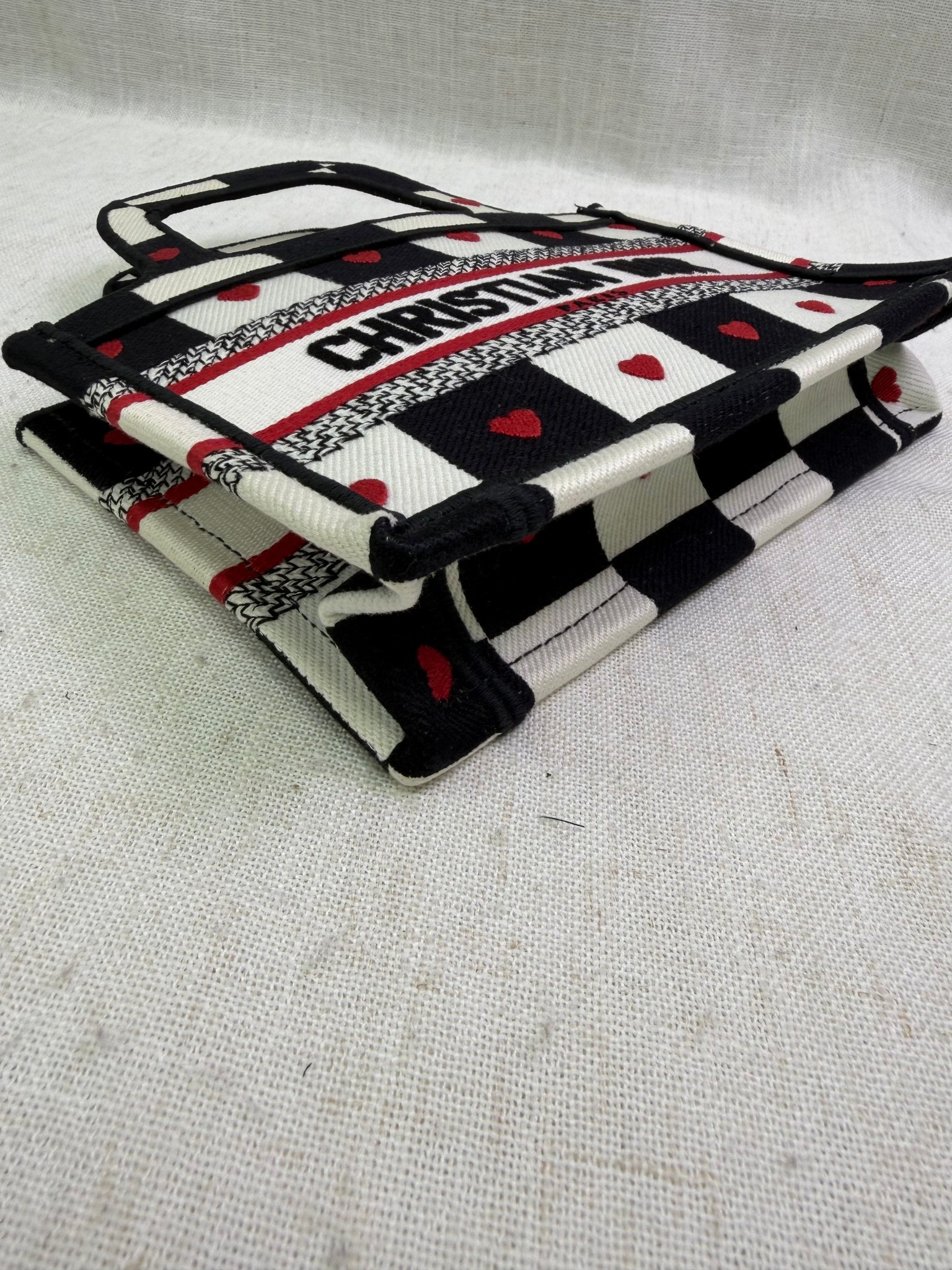Like New- Christian Dior Black & White Checkered Heart Dioramour Mini Book Tote