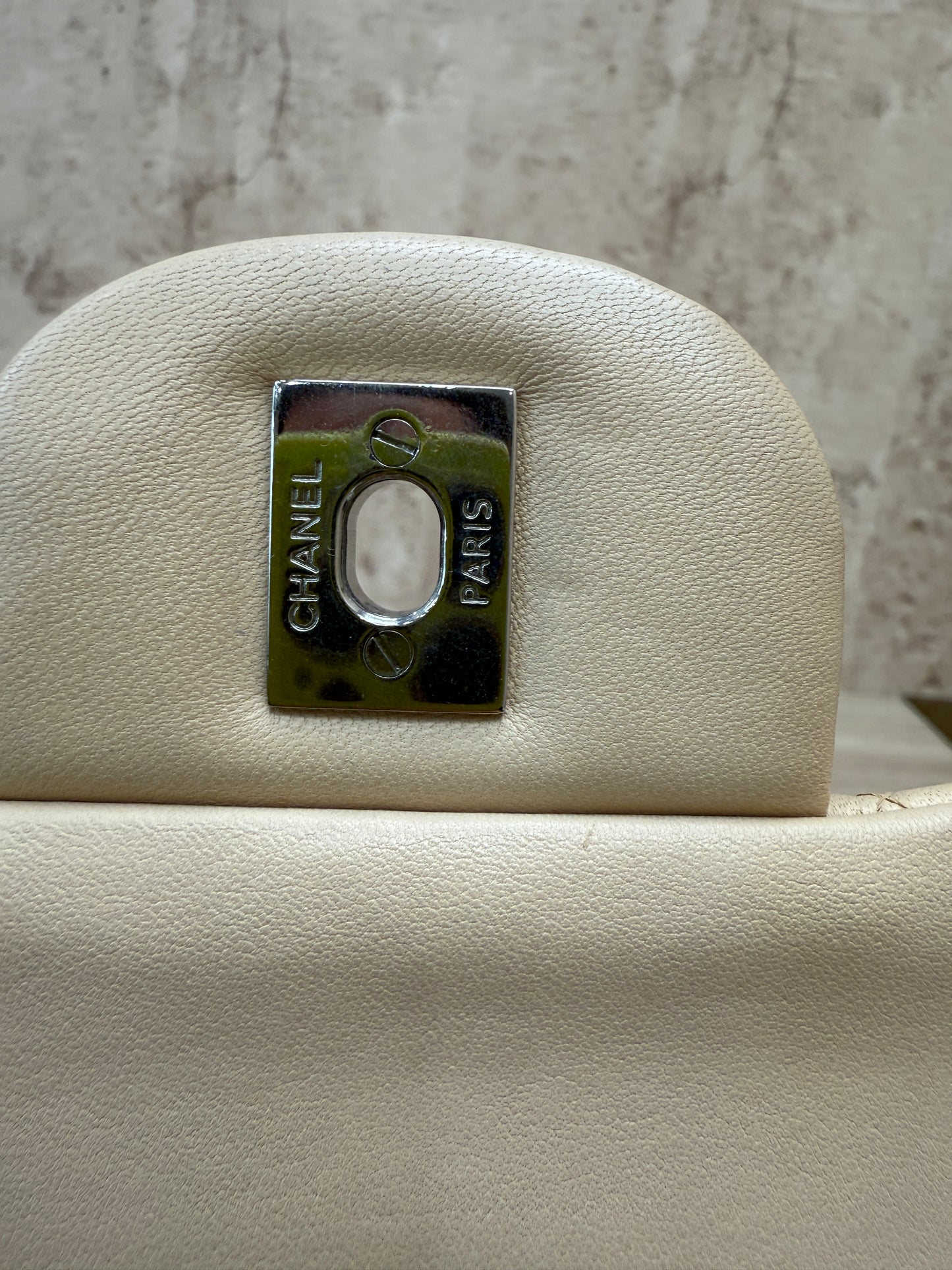 Chanel Beige Quilted Lambskin Jumbo Double Flap Bag