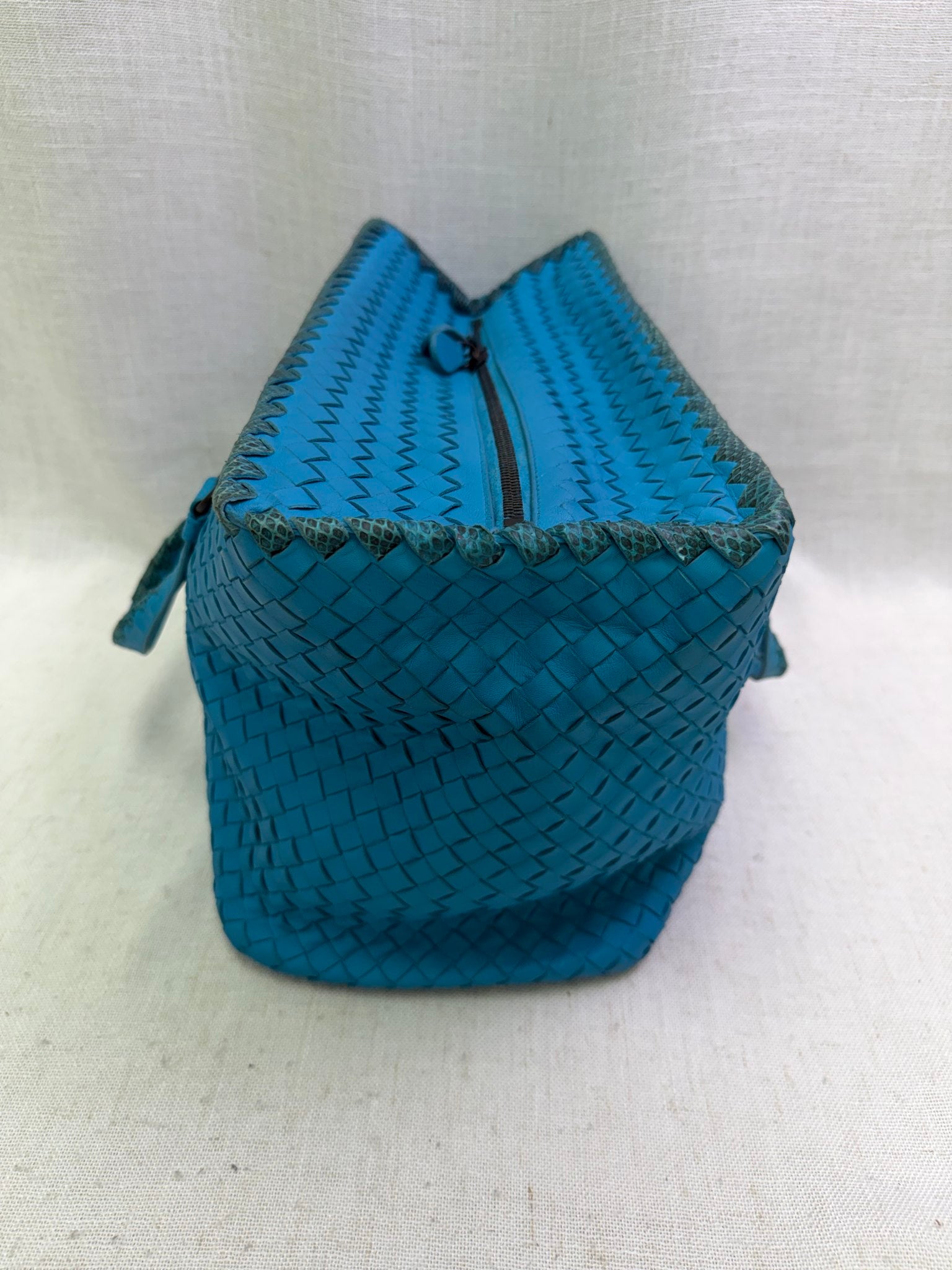 Bottega Veneta Turquoise Intrecciato Leather & Python Large Brick Tote Bag