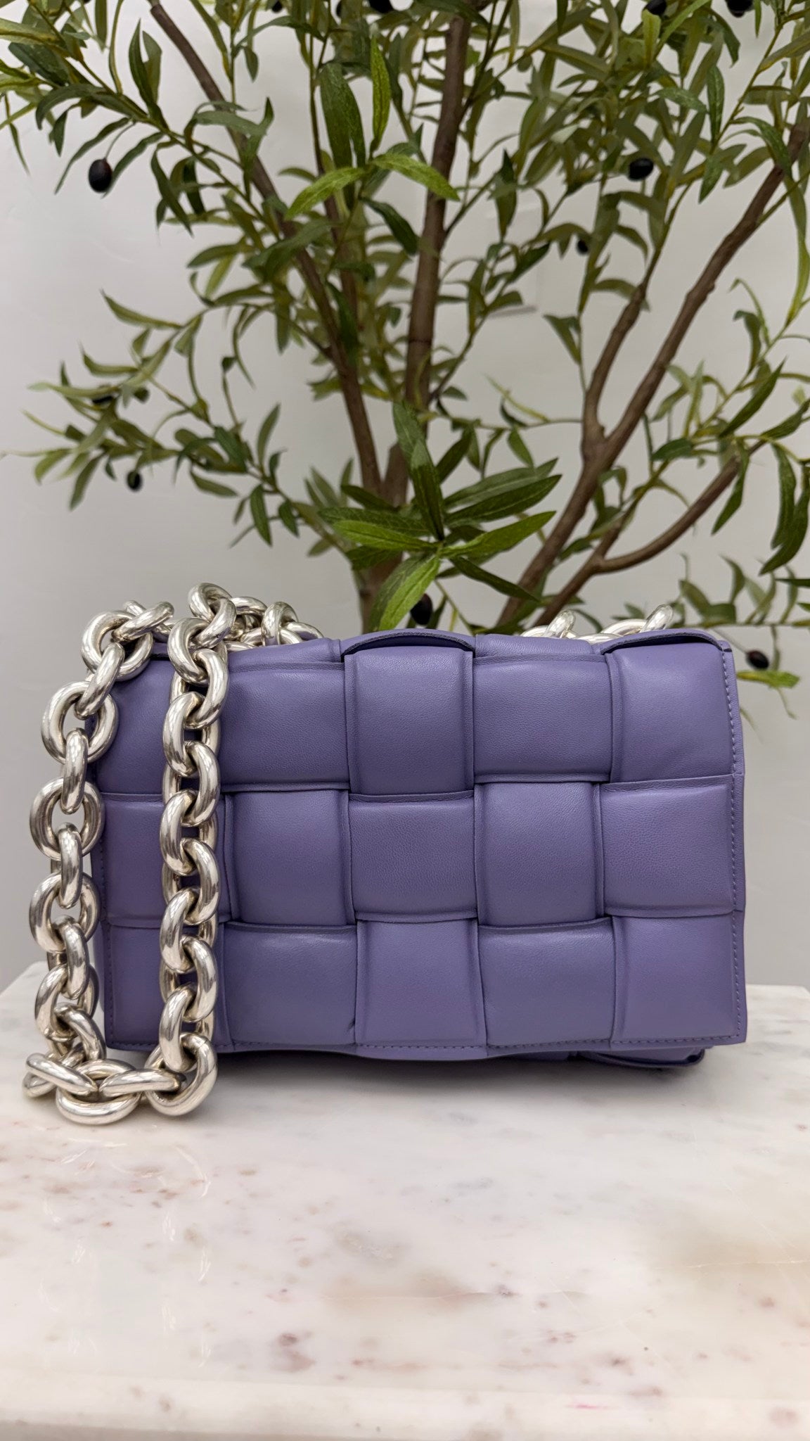 Bottega Veneta Purple Lambskin Leather Padded Chain Cassette Bag
