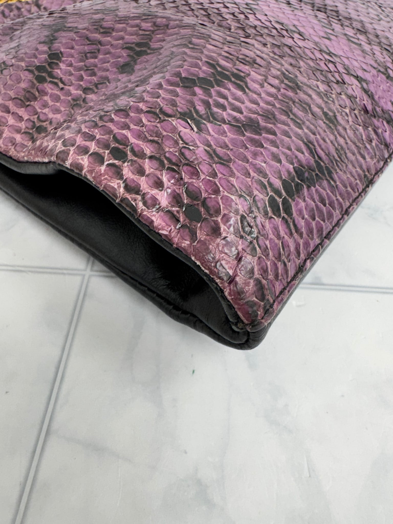 MCM Purple Snakeskin Embossed Leather Chain Crossbody Bag