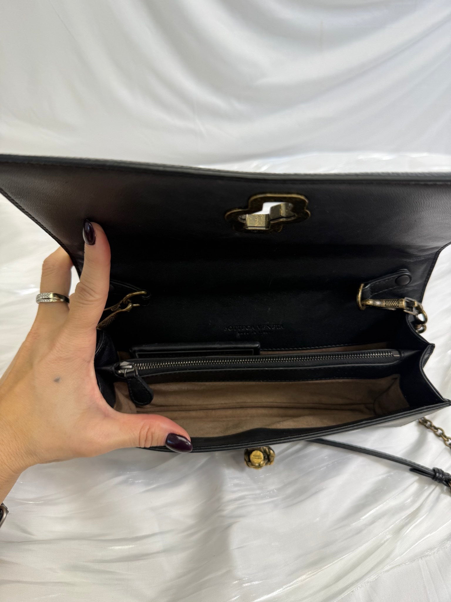 Bottega Veneta Black Cotton x Leather Olimpia Knot Shoulder Bag