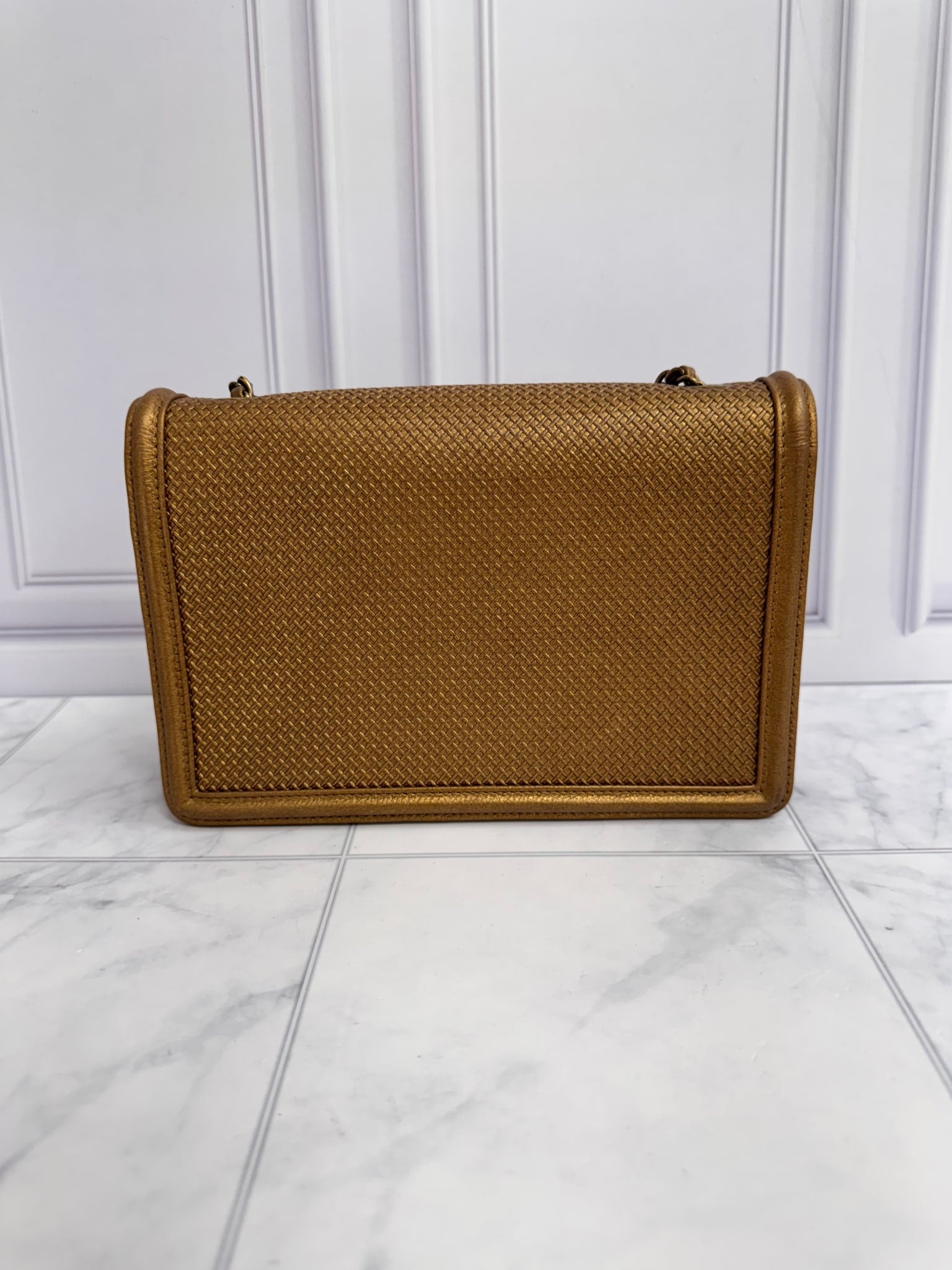 Chanel Gold Woven Texture Small Boy Flap Bag