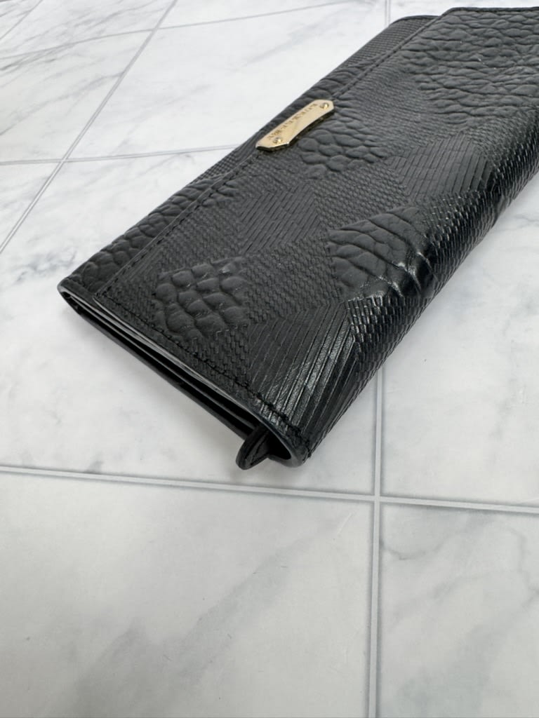 Burberry Black Embossed Leather Langley Long Wallet