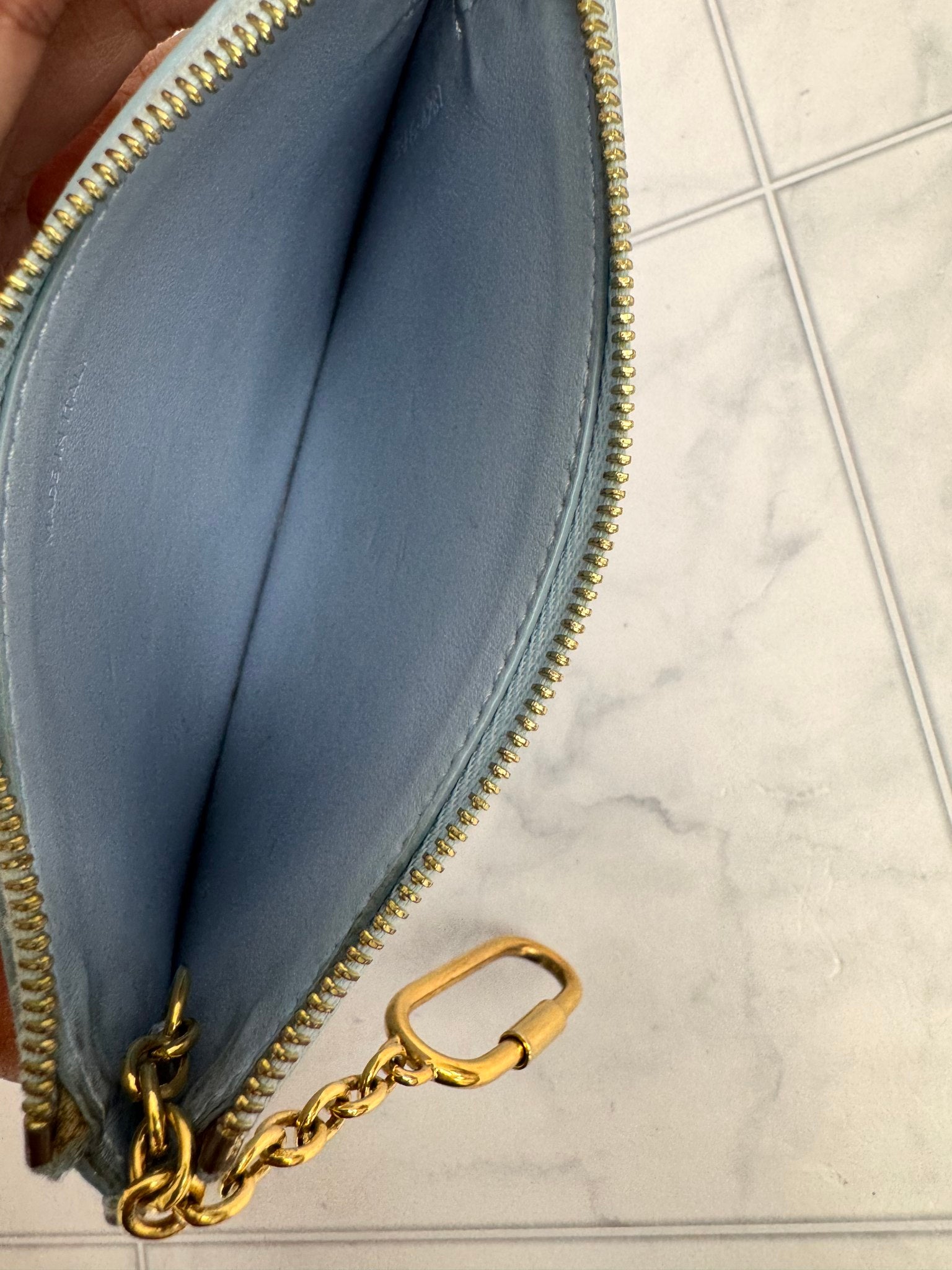 Celine Baby Blue Grained Leather Zippy Card Holder