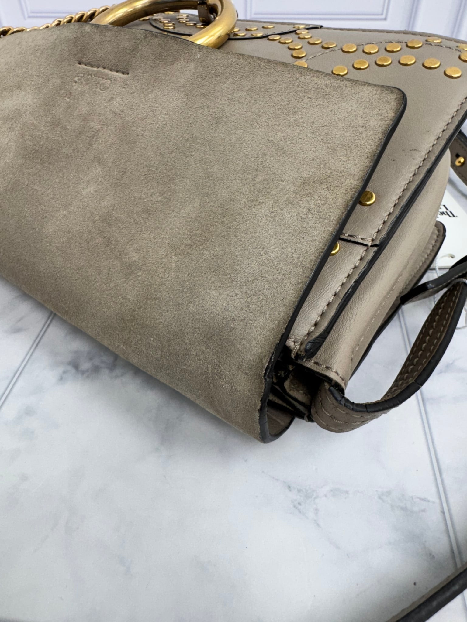 Chloe Taupe Suede And Leather Faye Studded Shoulder Bag