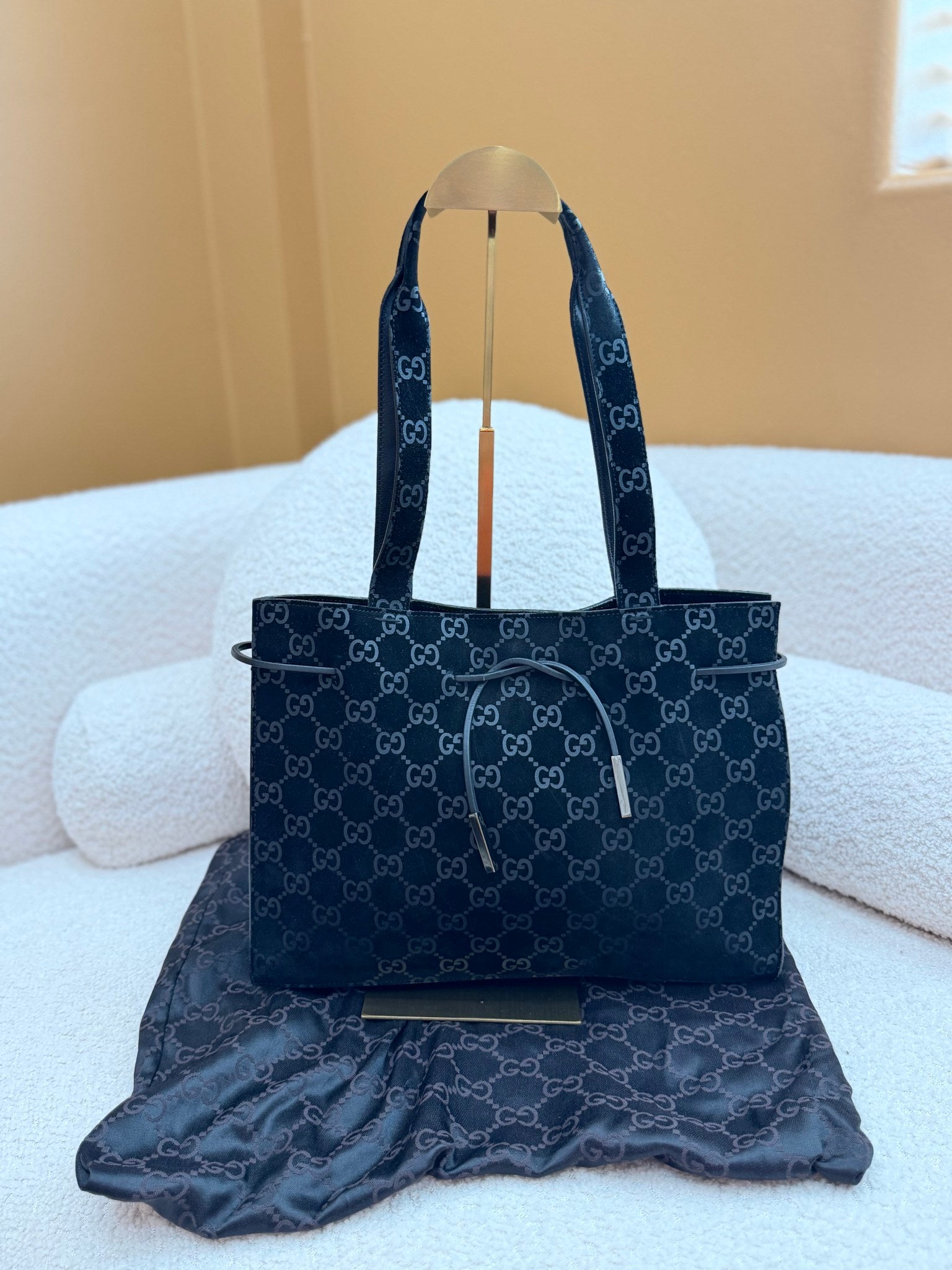 Gucci Black GG Suede Tote Bag