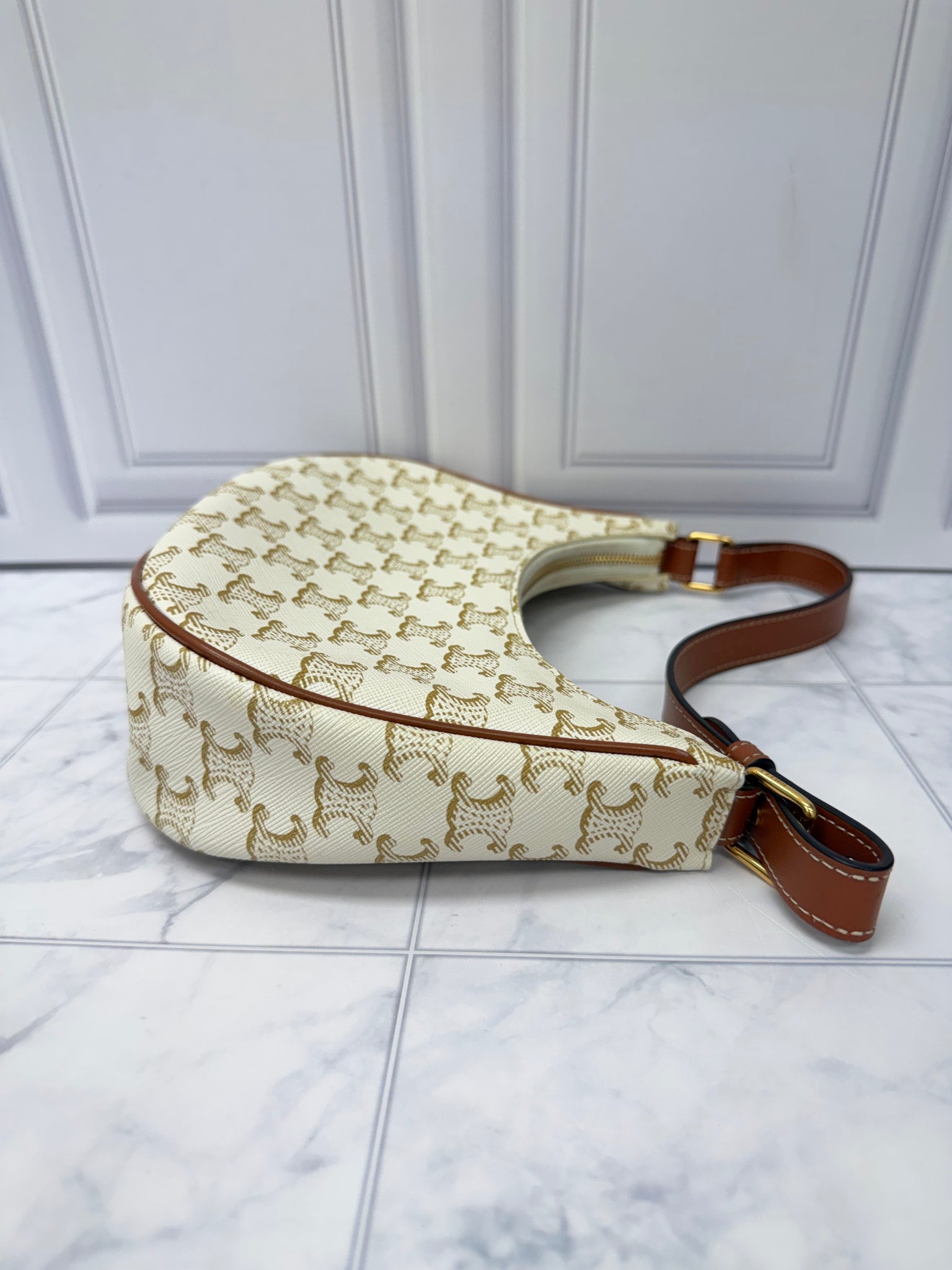 Celine White Canvas Ava Shoulder Bag