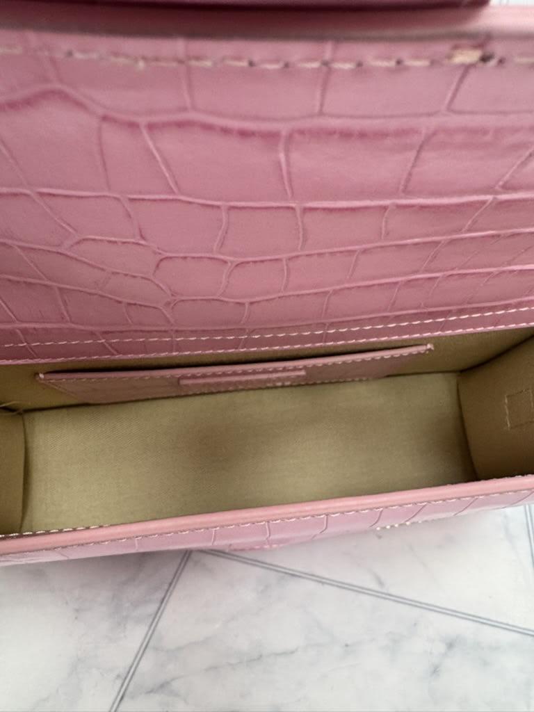 BRAND NEW - Jacquemus Pink Croc Embossed Leather Le Grand Bambino Handbag