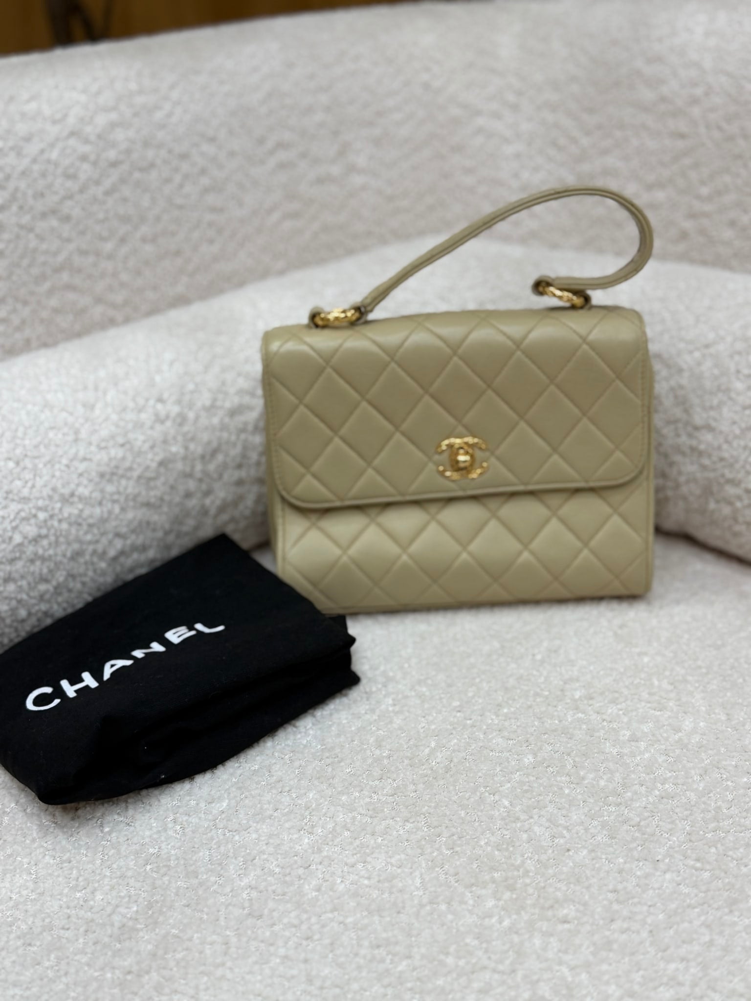 Chanel Beige Lambskin Quilted Flap Bag