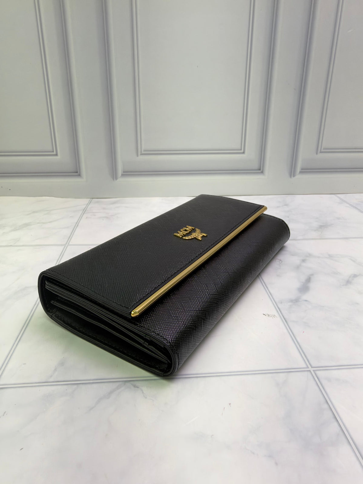 BRAND NEW - MCM Black Leather Trifold Long Wallet