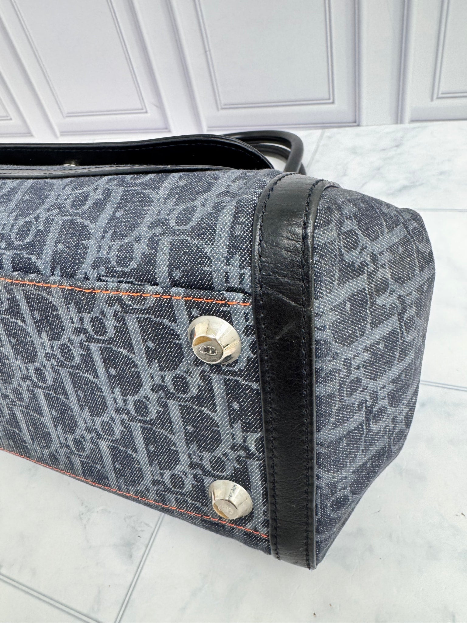 Christian Dior Denim And Orange Diorissimo Trotter Flight Handbag
