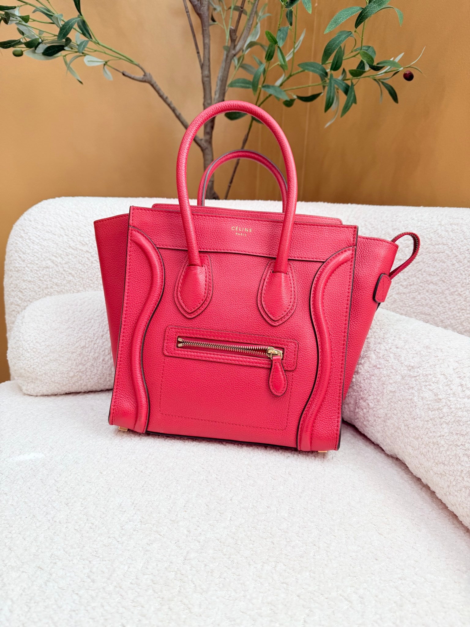 Celine Red Leather Micro Luggage Tote