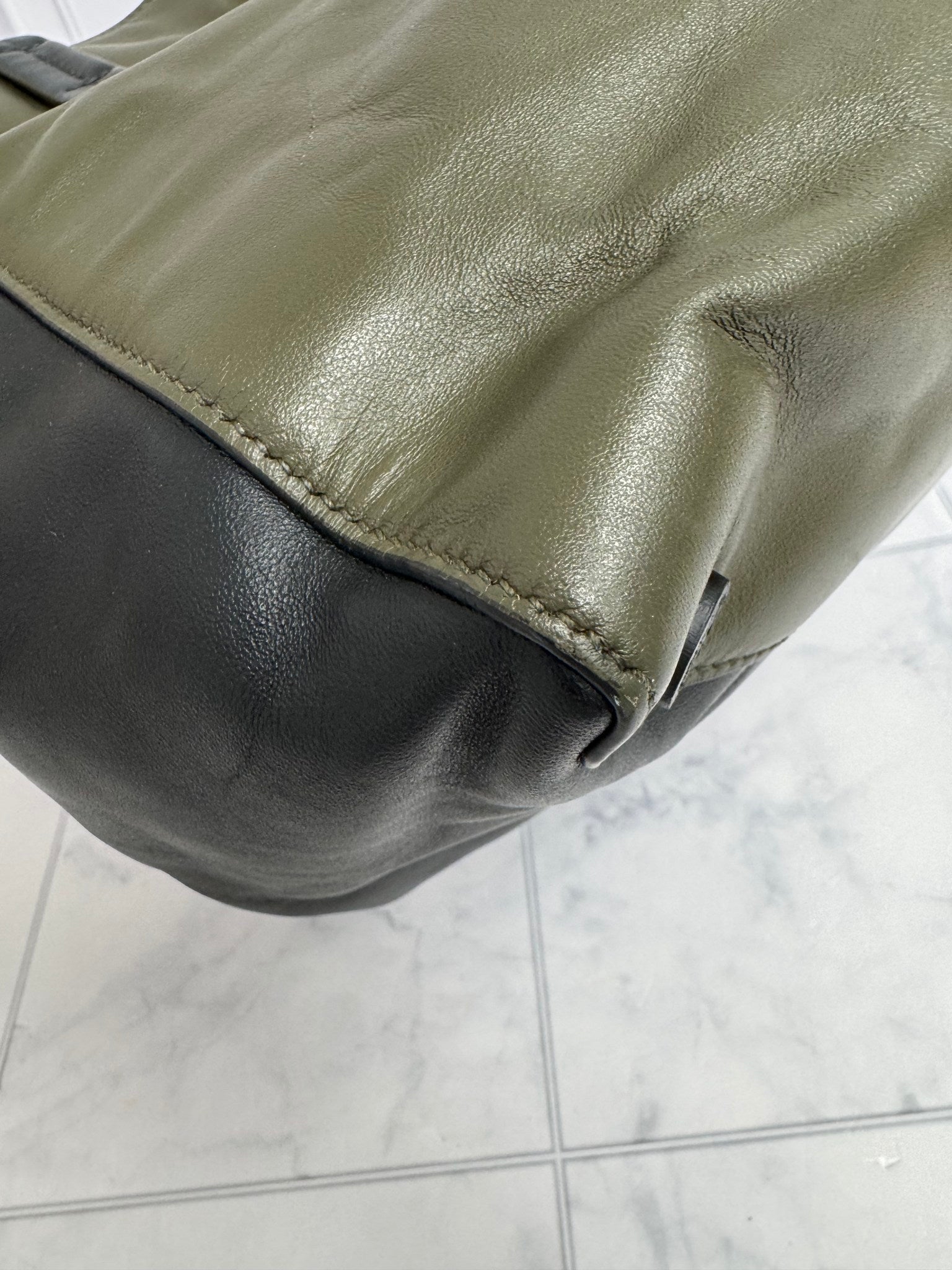 Prada Green And Black Leather Tote Bag