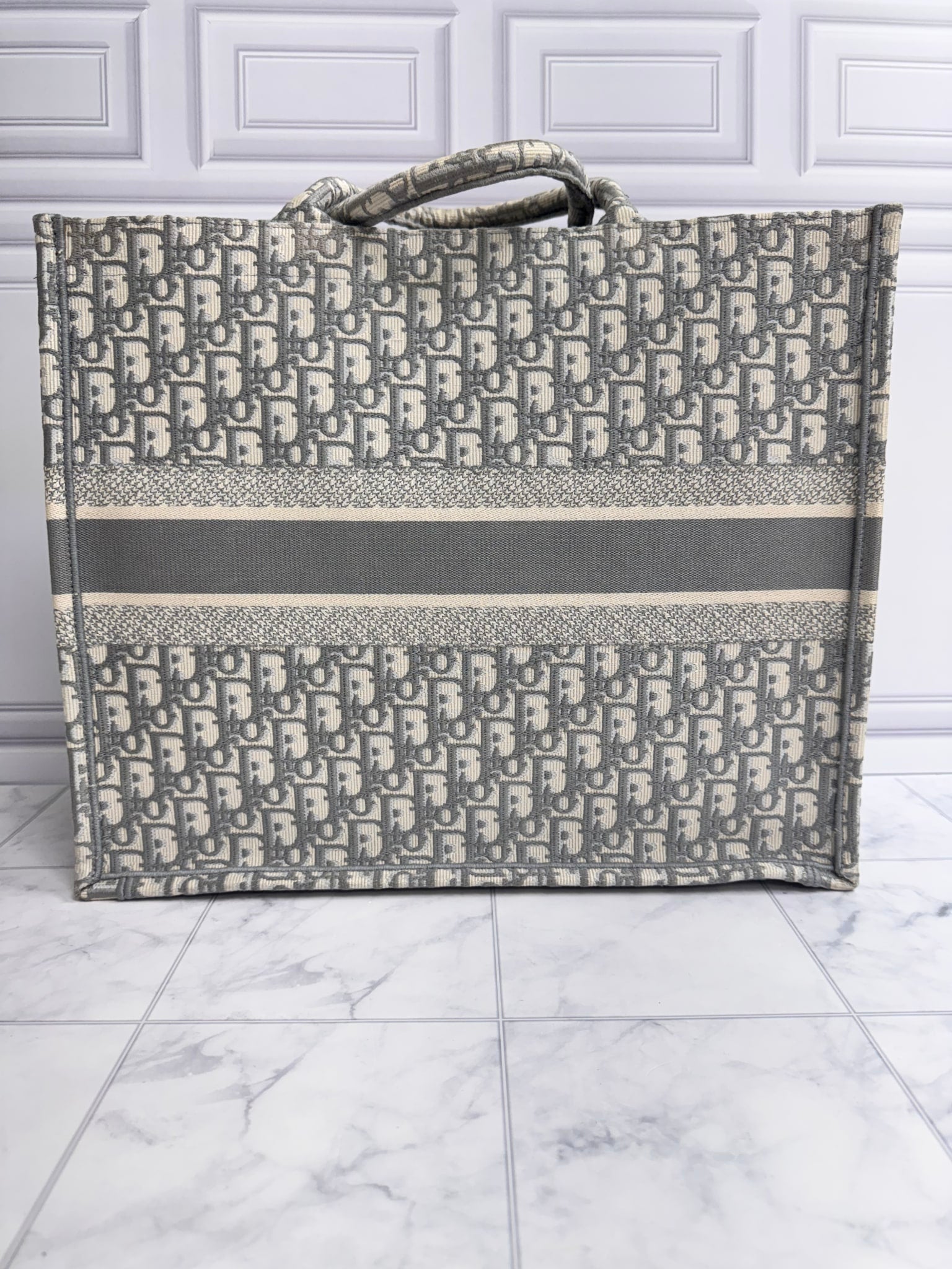 Christian Dior Grey And Ivory Oblique Canvas Large Book Tote Bag