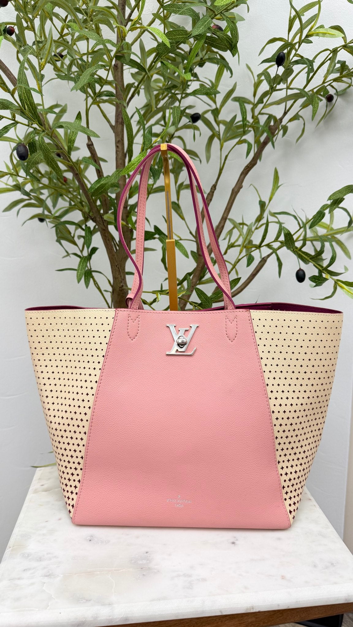 Louis Vuitton Pink Leather Perforated Lock Cabas Tote Bag