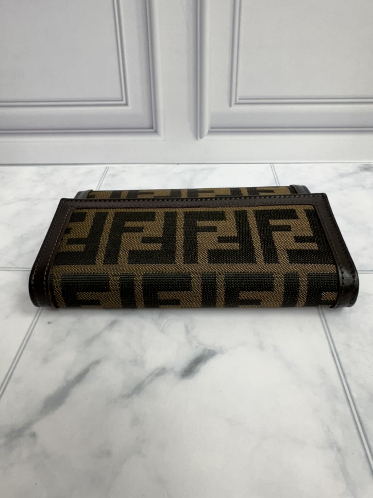 LIKE NEW - Fendi Brown And Black Zucca Canvas Trifold Compact Wallet