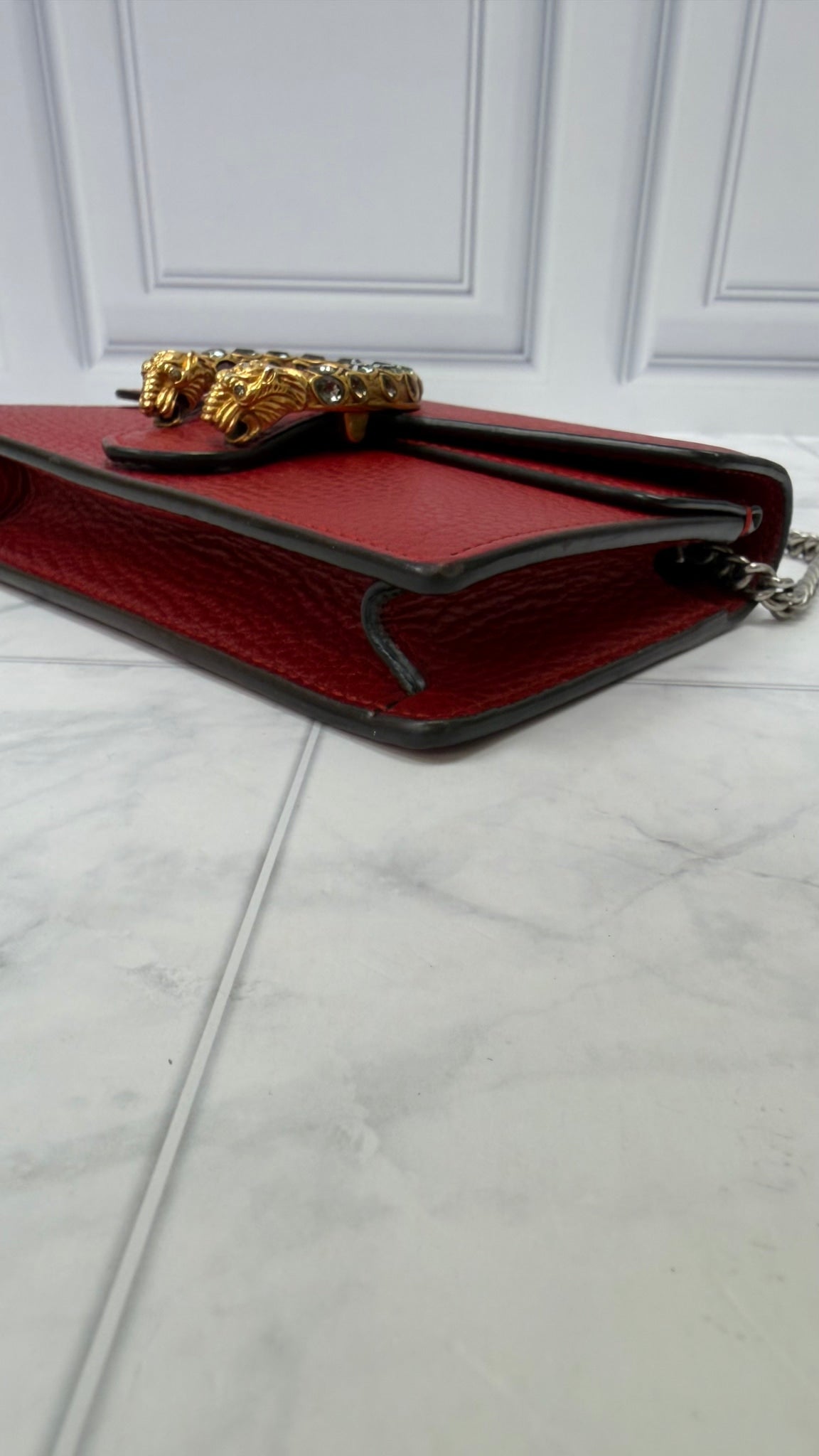 Gucci Red Leather Super Mini Dionysus Chain Bag