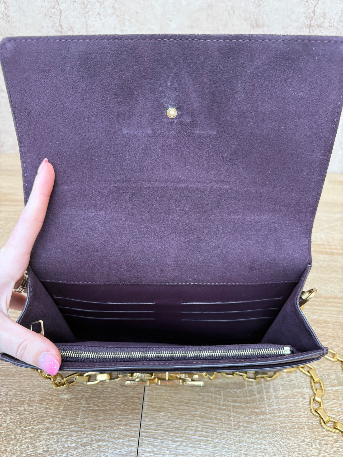 Louis Vuitton Purple Leather Chain Louise GM Clutch Bag