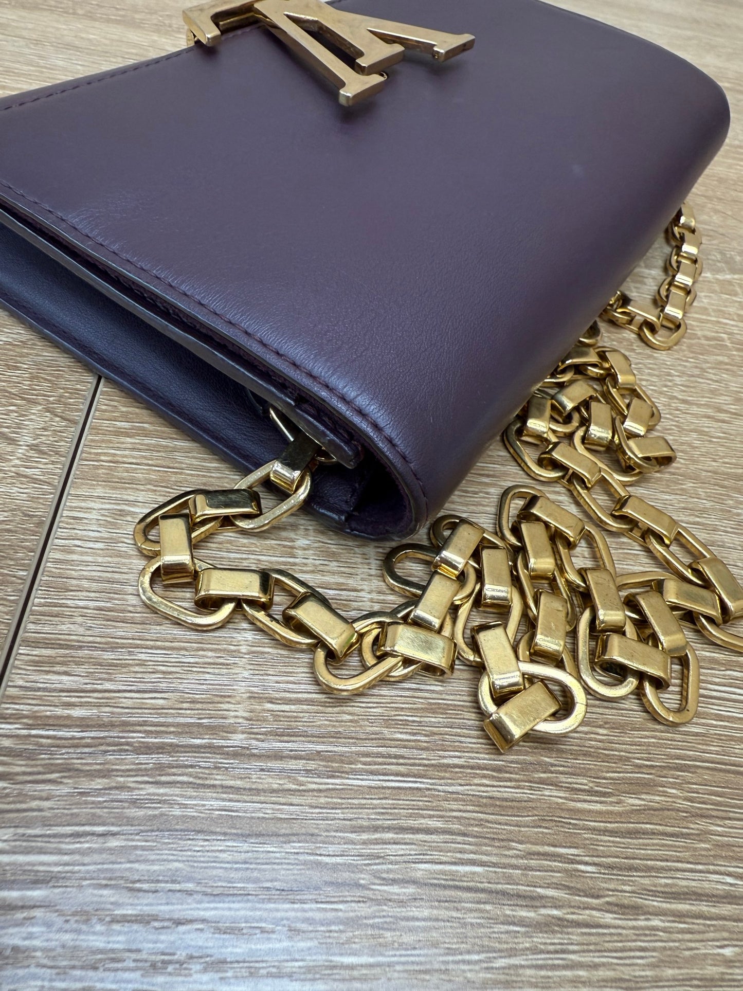 Louis Vuitton Purple Leather Chain Louise GM Clutch Bag