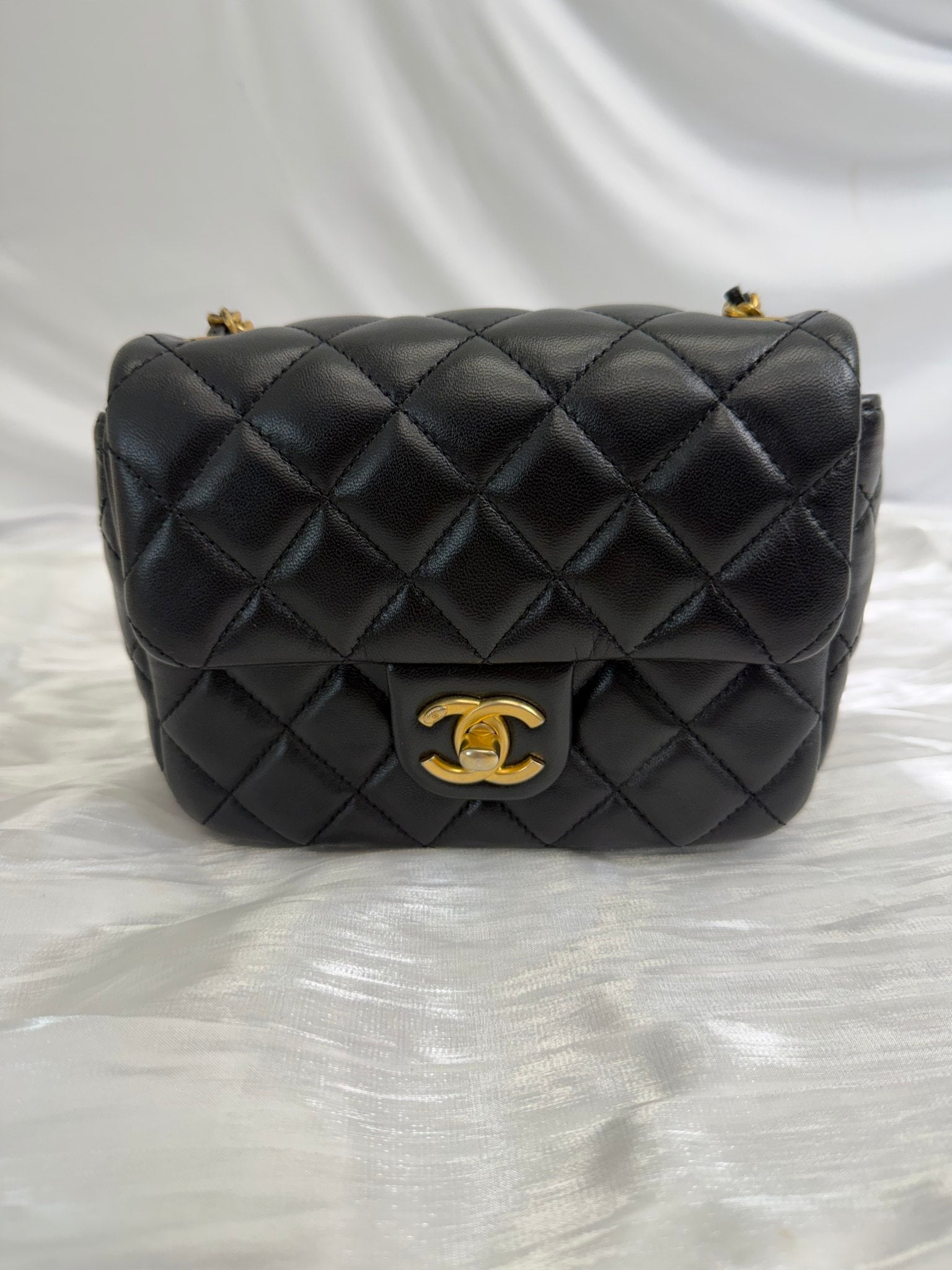 Chanel Black Lambskin Coco Hearts Square Mini Flap Crossbody