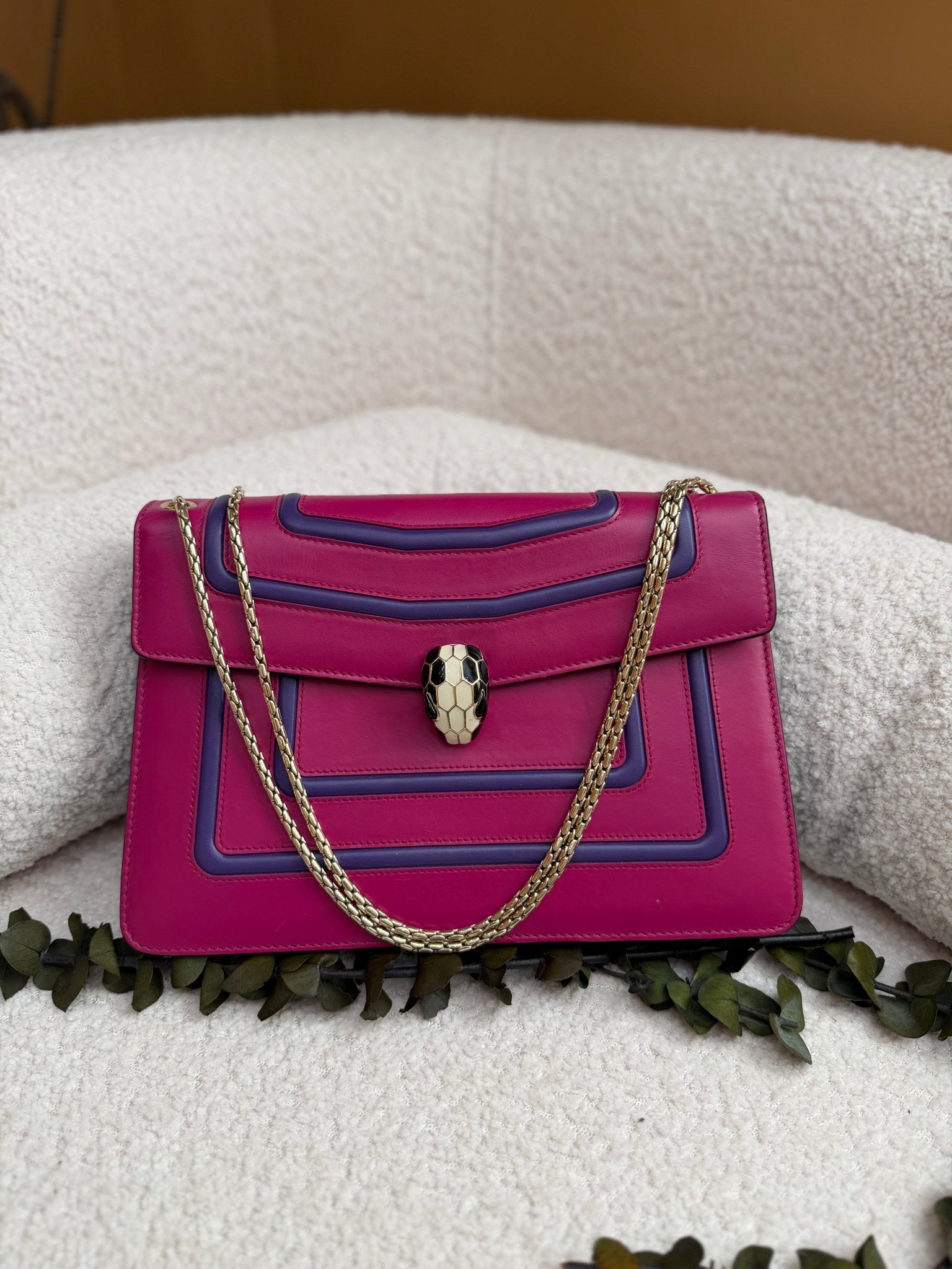 Bvlgari Pink and Purple Leather Serpenti Forever Bag