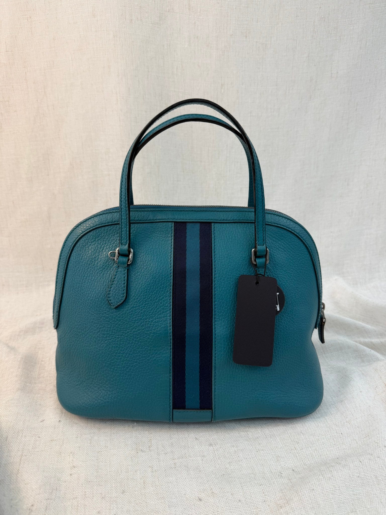 Gucci Dark Teal Leather Medium Web Dome Handbag